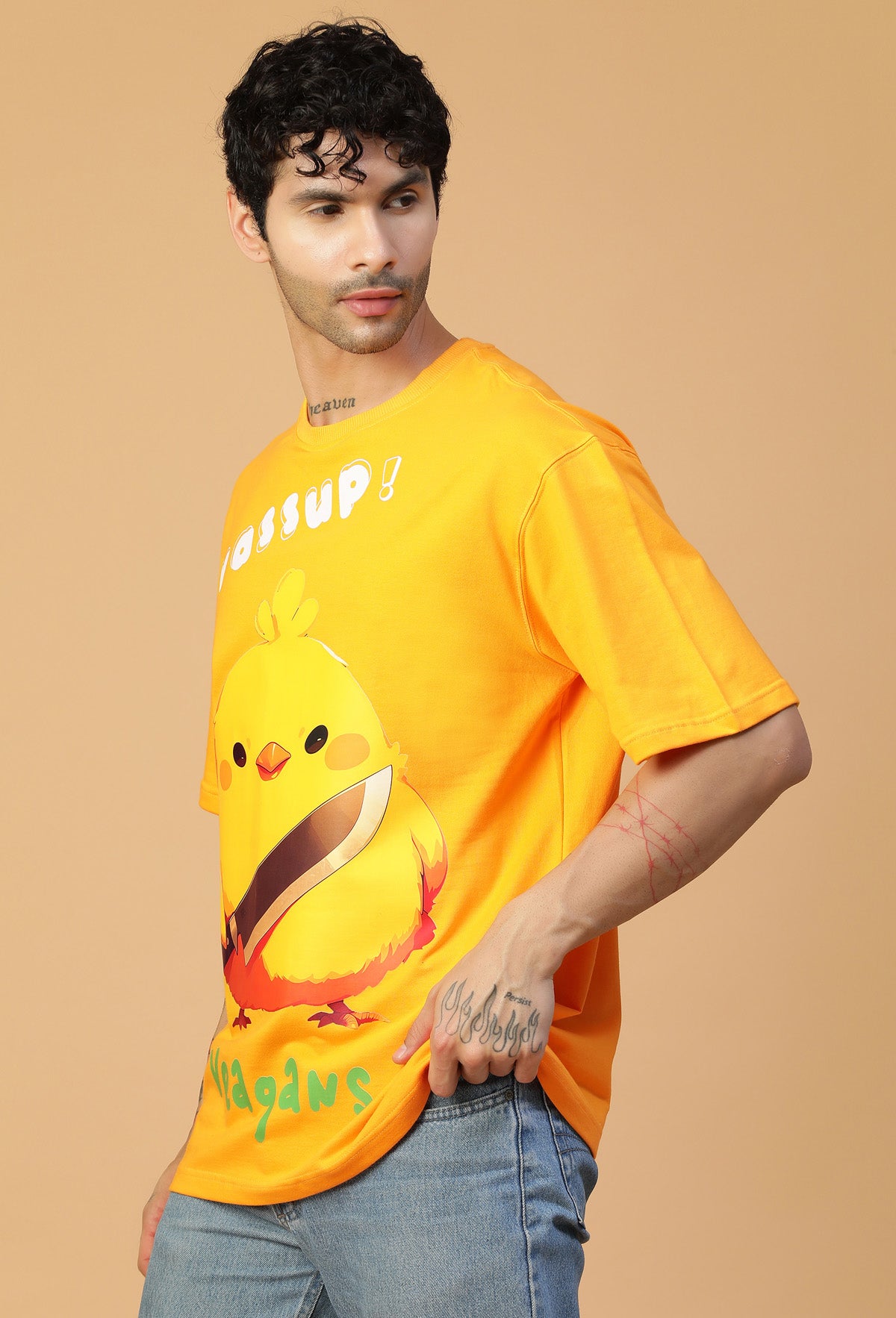 Graphic Printed Pure Cotton Oversized T-shirt mustered