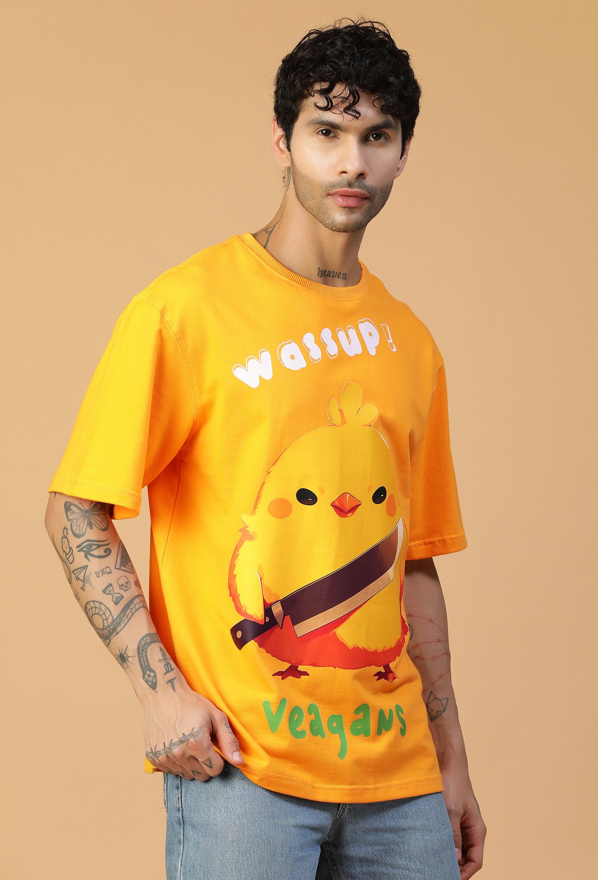 Graphic Printed Pure Cotton Oversized T-shirt mustered