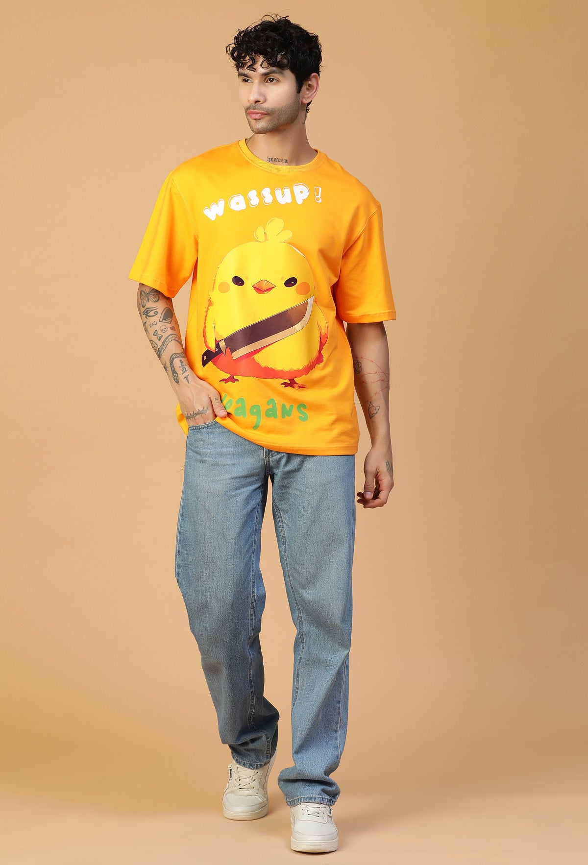 Graphic Printed Pure Cotton Oversized T-shirt mustered