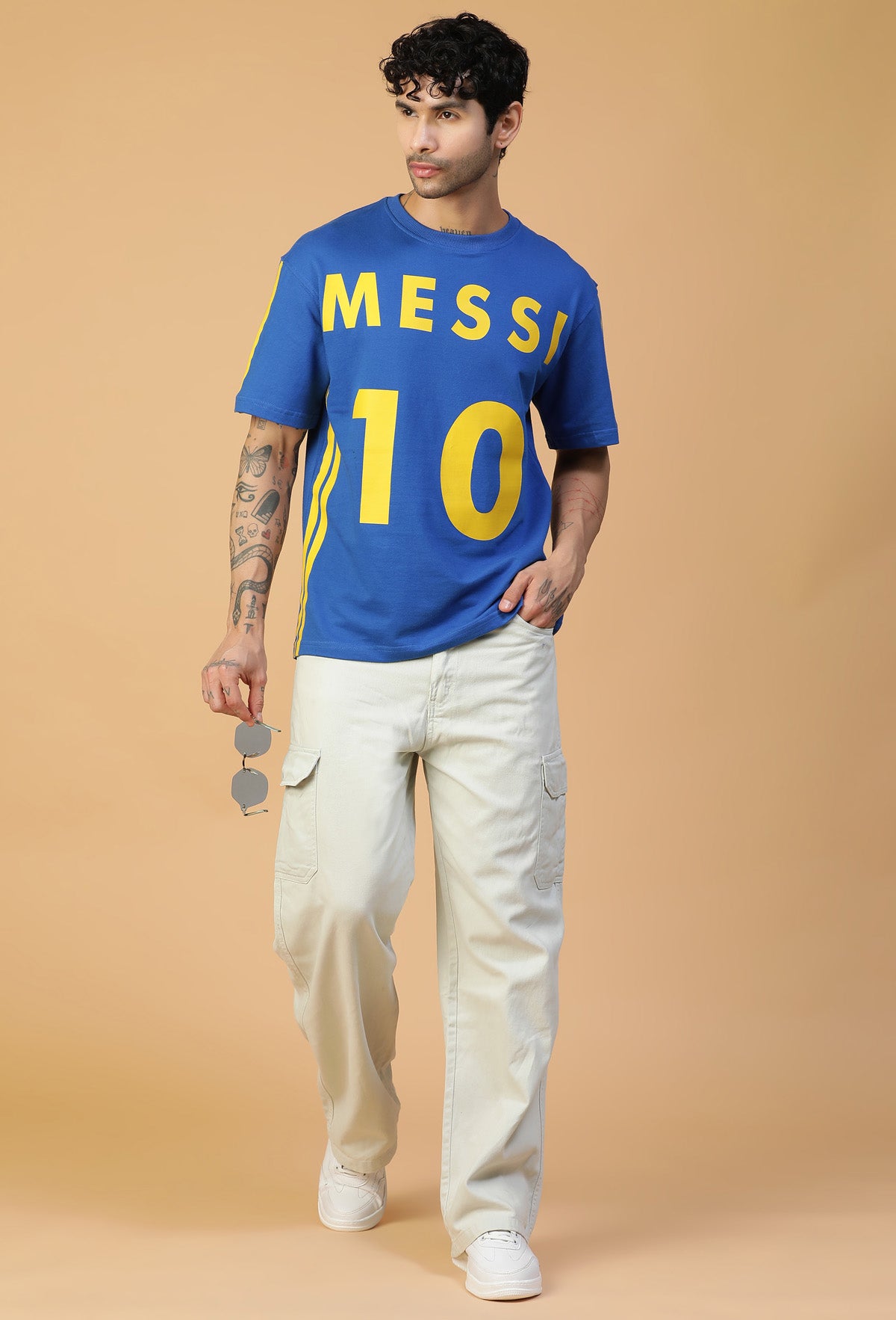 Premium Cotton Messi 10 Drop-Shoulder Sleeves Royal Blue Oversized T-shirt
