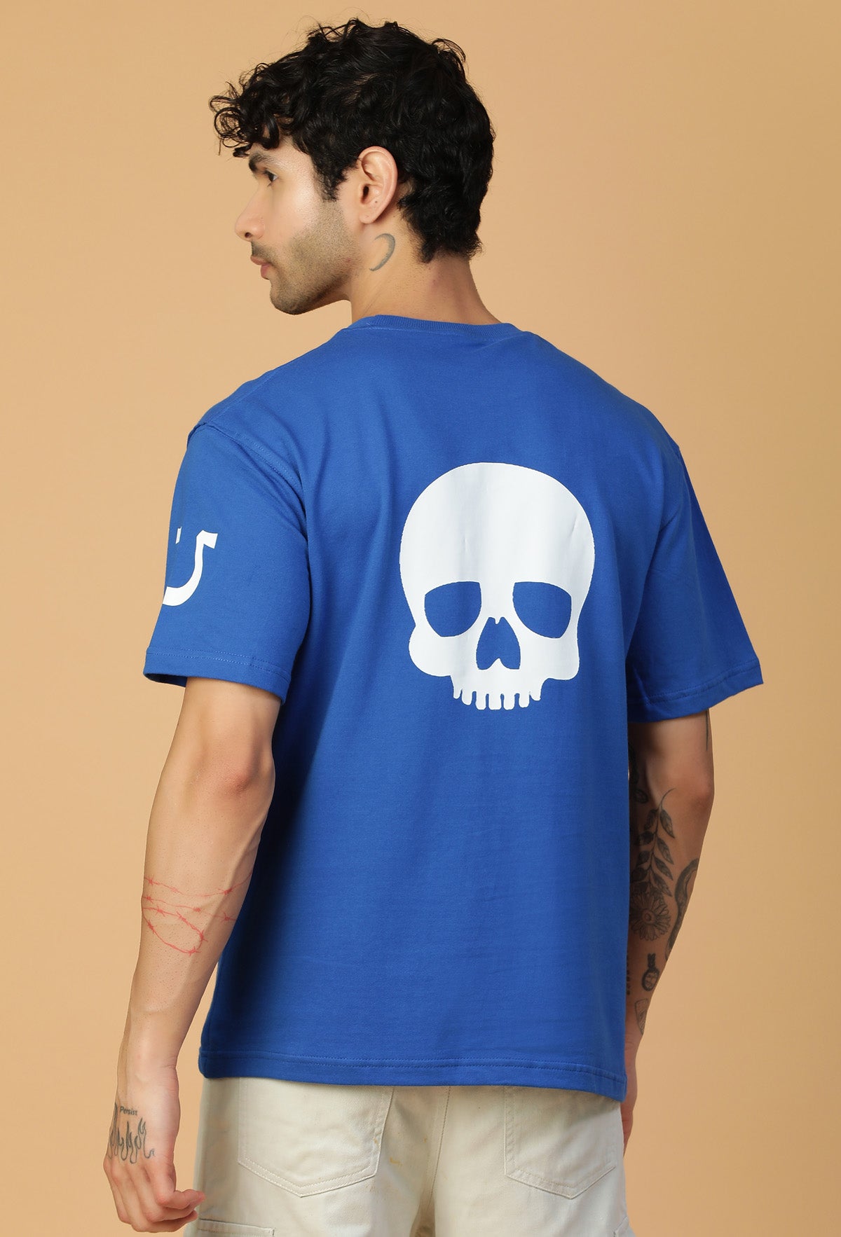 Premium Cotton Warhammer Printed Drop-Shoulder Sleeves Royal Blue Oversized T-shirt