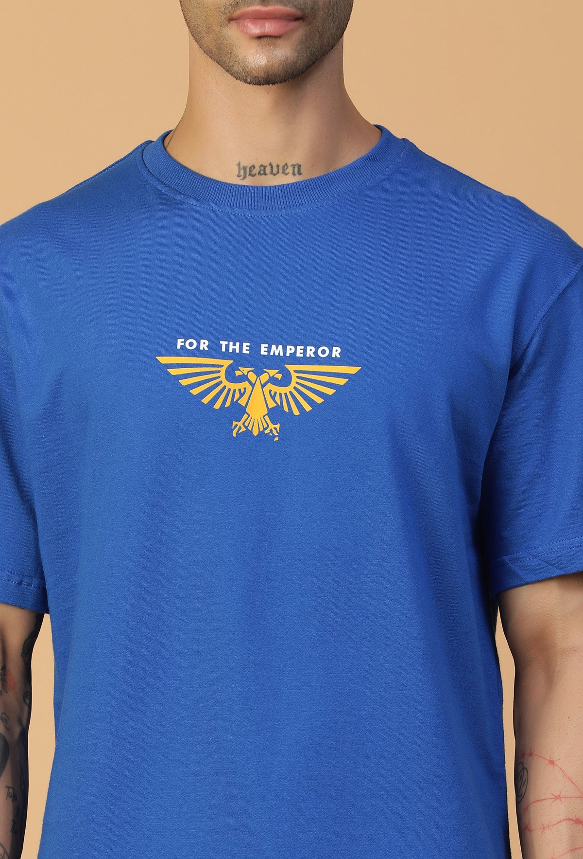 Premium Cotton Warhammer Printed Drop-Shoulder Sleeves Royal Blue Oversized T-shirt
