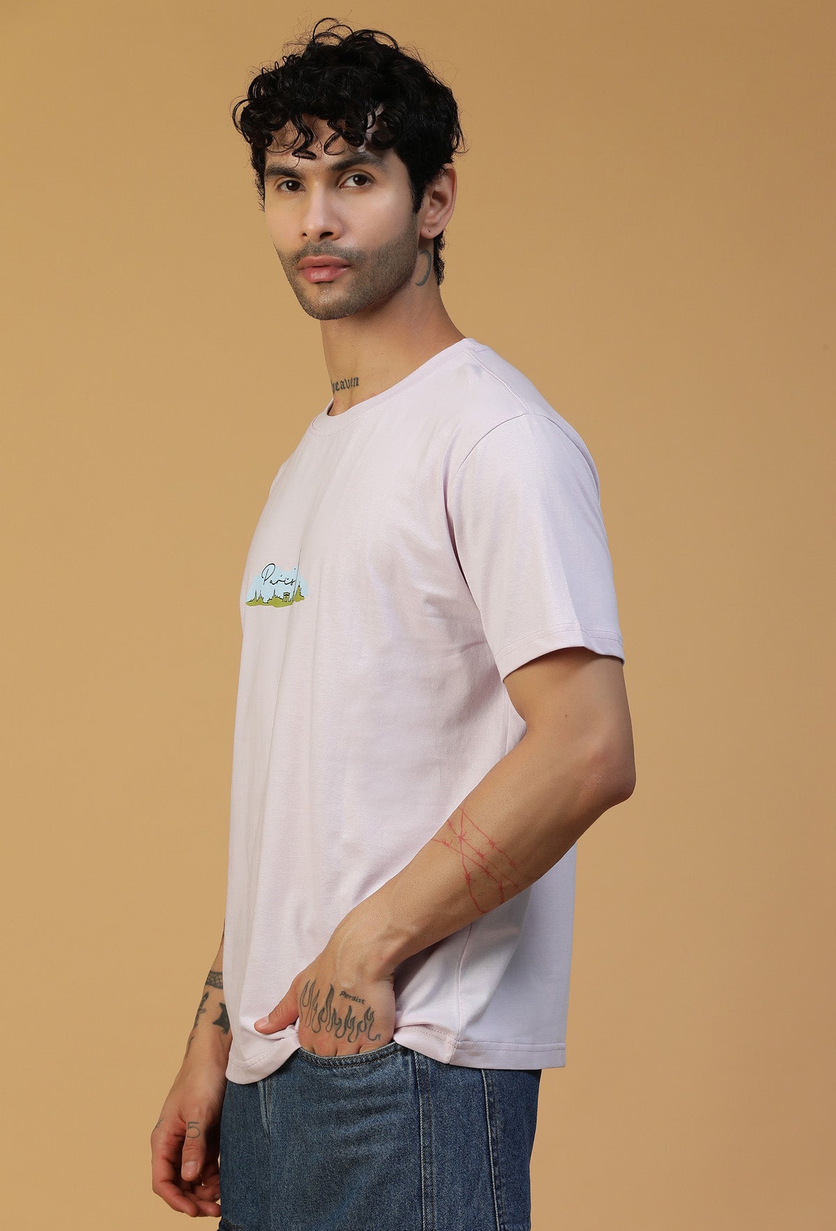 Paris Skyline Printed Regular Fit Printed T-Shirt Lavender