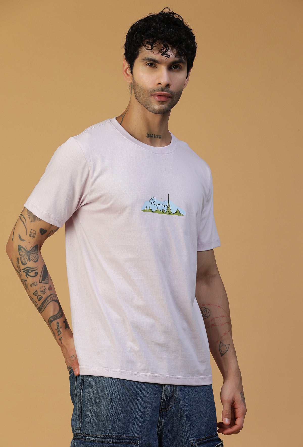 Paris Skyline Printed Regular Fit Printed T-Shirt Lavender