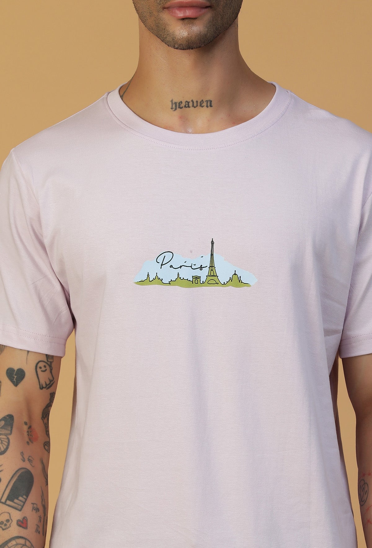 Paris Skyline Printed Regular Fit Printed T-Shirt Lavender