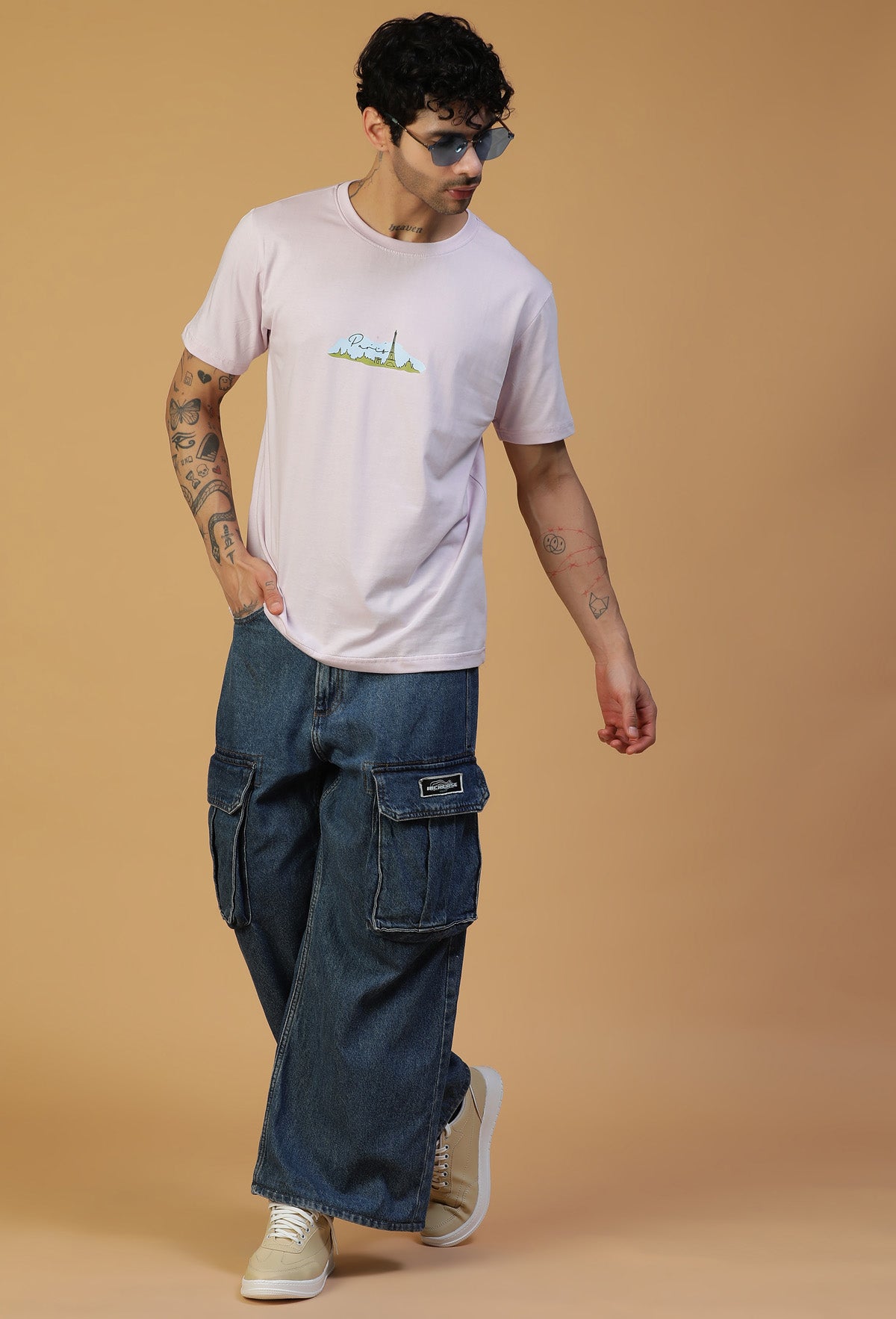 Paris Skyline Printed Regular Fit Printed T-Shirt Lavender