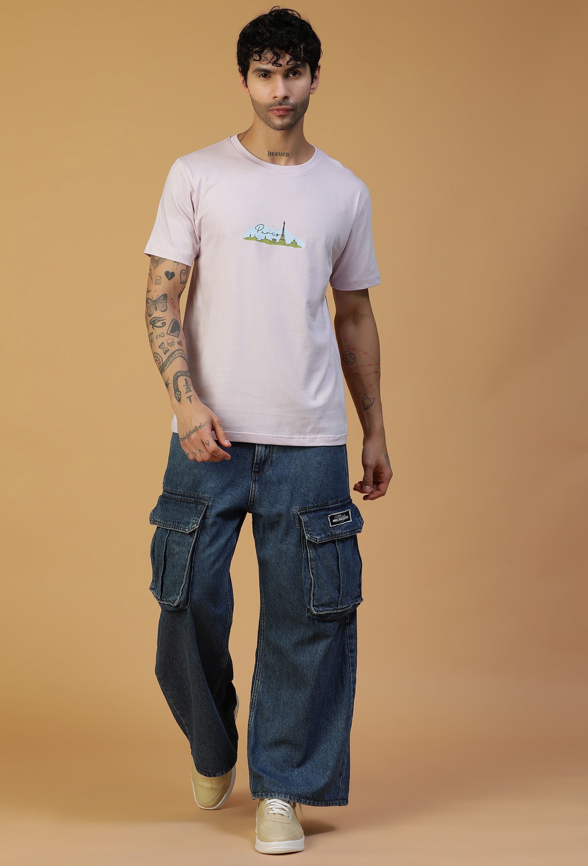 Paris Skyline Printed Regular Fit Printed T-Shirt Lavender