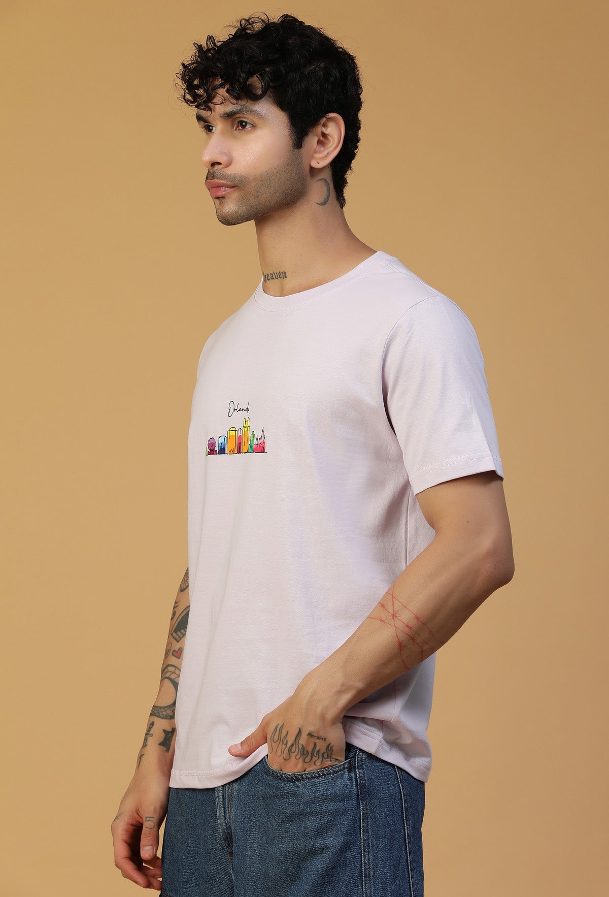 Text Graphic Orlando Regular Fit Printed T-Shirt Lavender