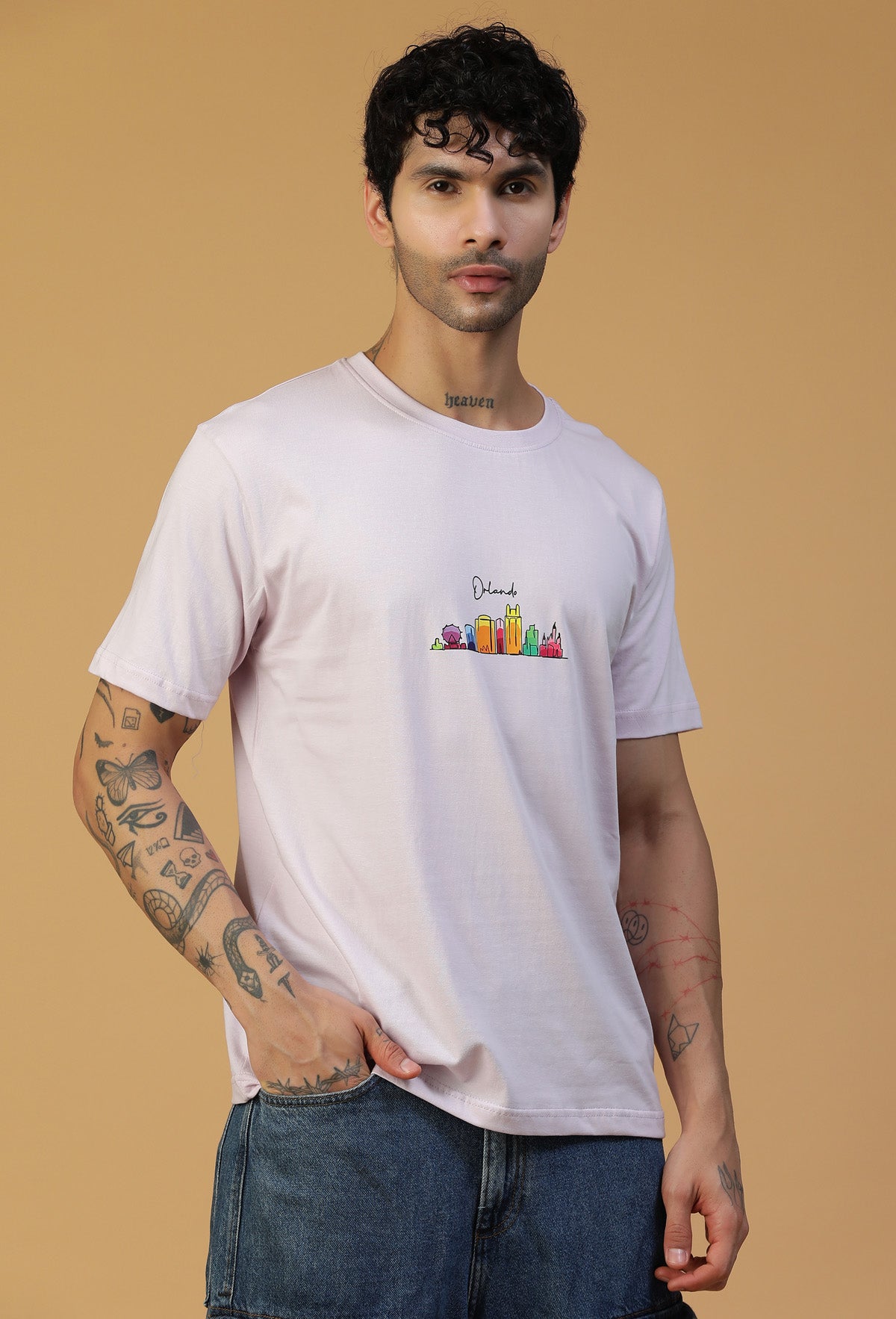 Text Graphic Orlando Regular Fit Printed T-Shirt Lavender