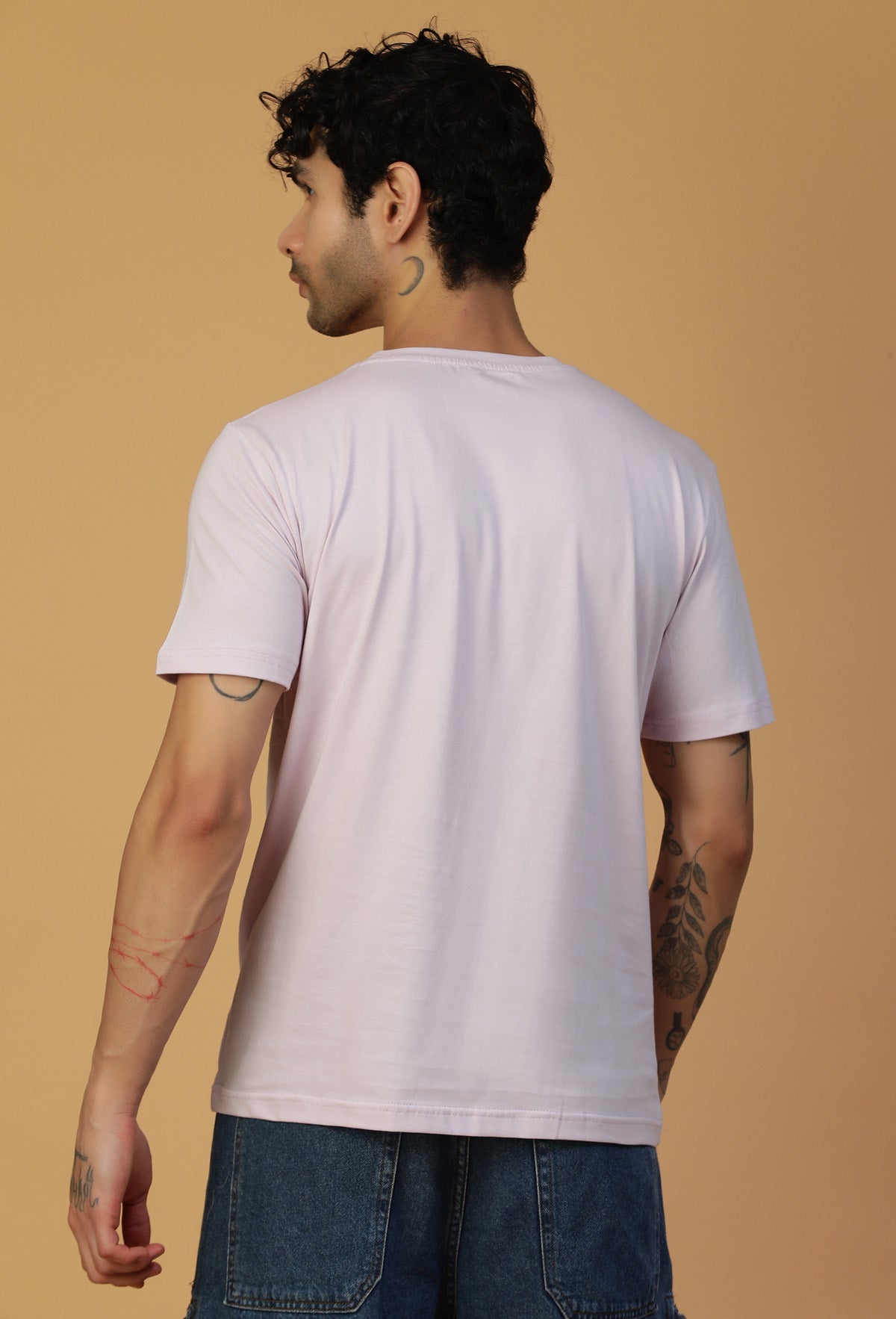 Regular Fit Minimal Floral Design Printed T-Shirt Lavender
