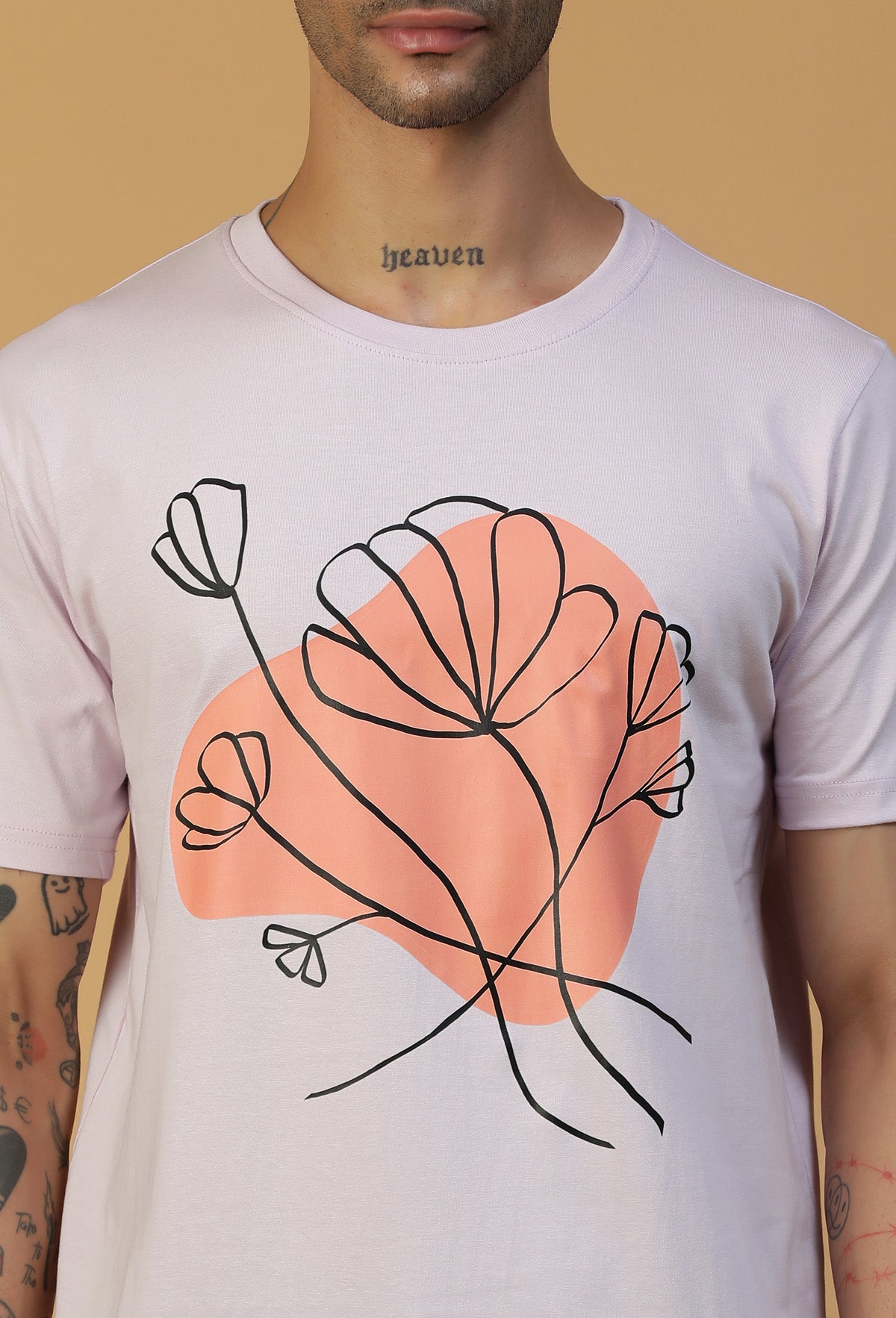 Regular Fit Minimal Floral Design Printed T-Shirt Lavender