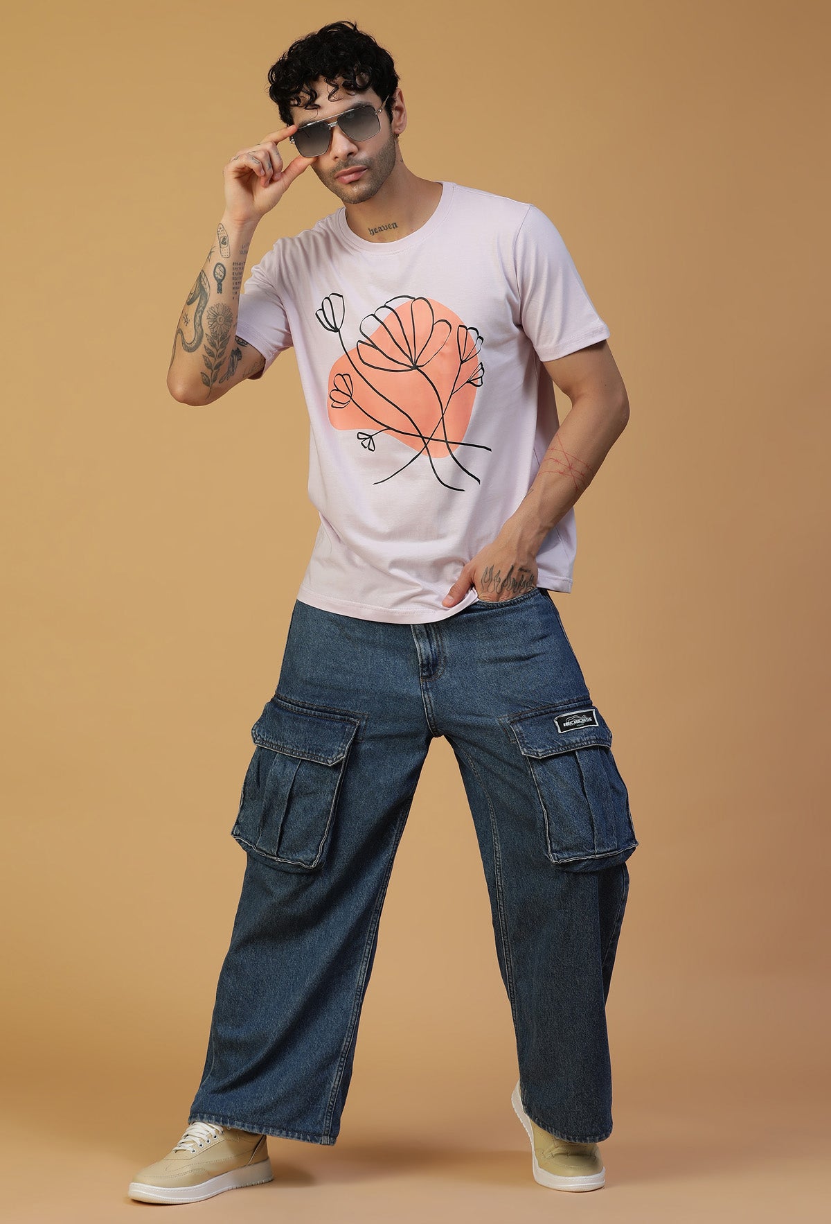 Regular Fit Minimal Floral Design Printed T-Shirt Lavender