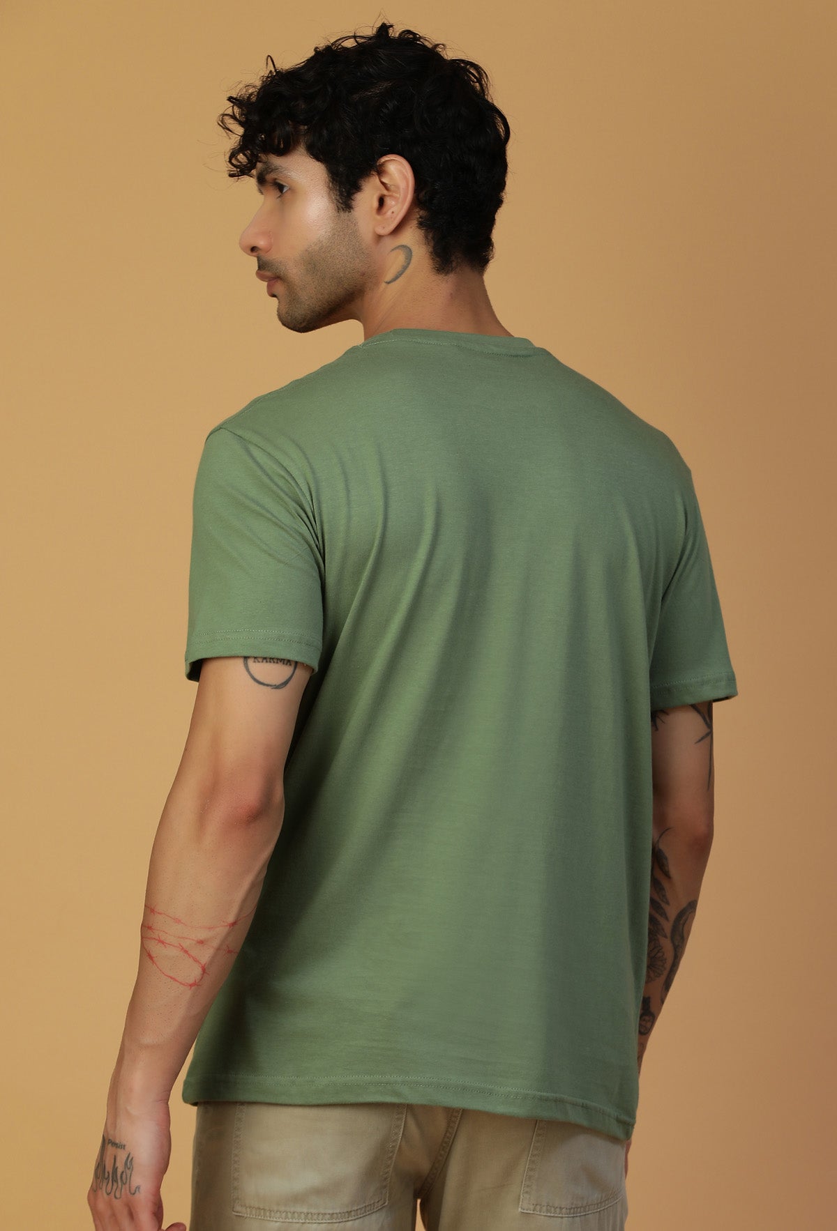 Text Design Printed Regular Fit Printed T-Shirt Olive