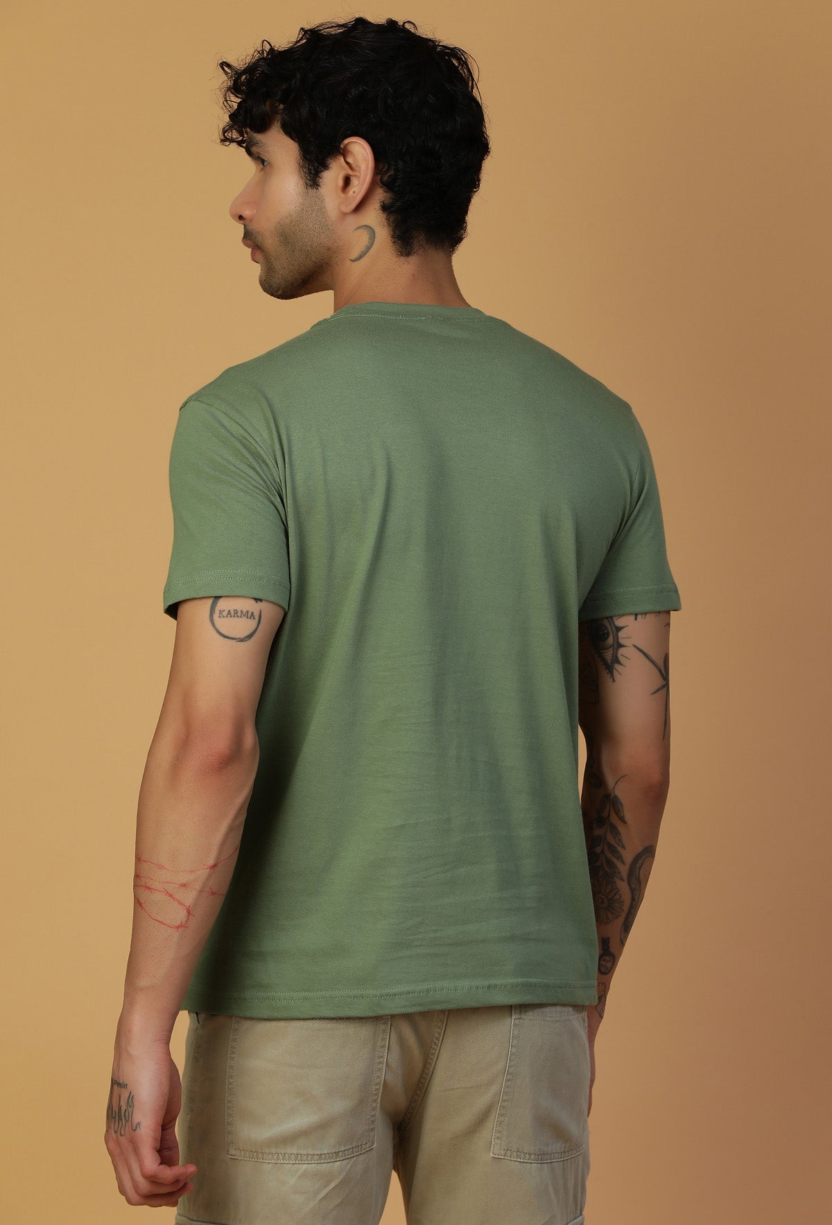 Doom Design Regular Fit Printed T-Shirt Olive