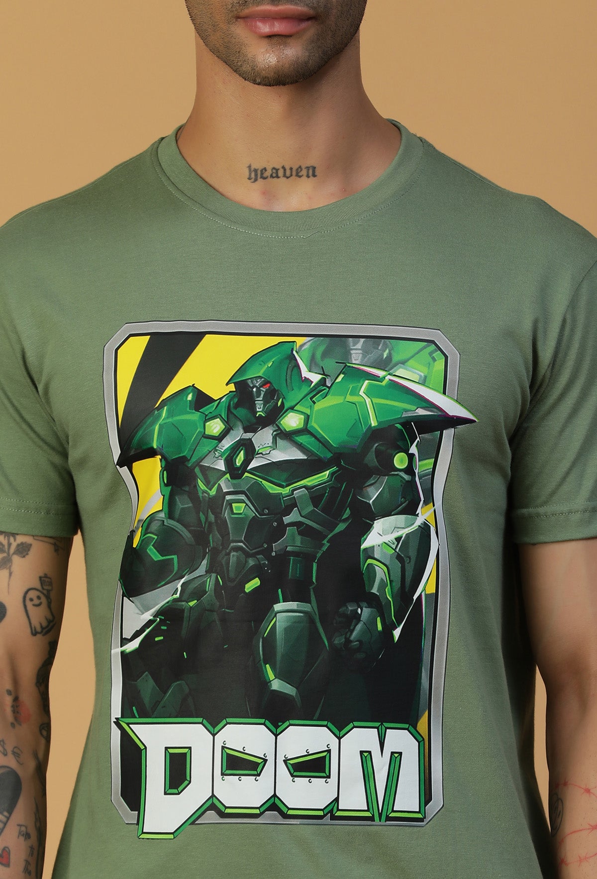 Doom Design Regular Fit Printed T-Shirt Olive