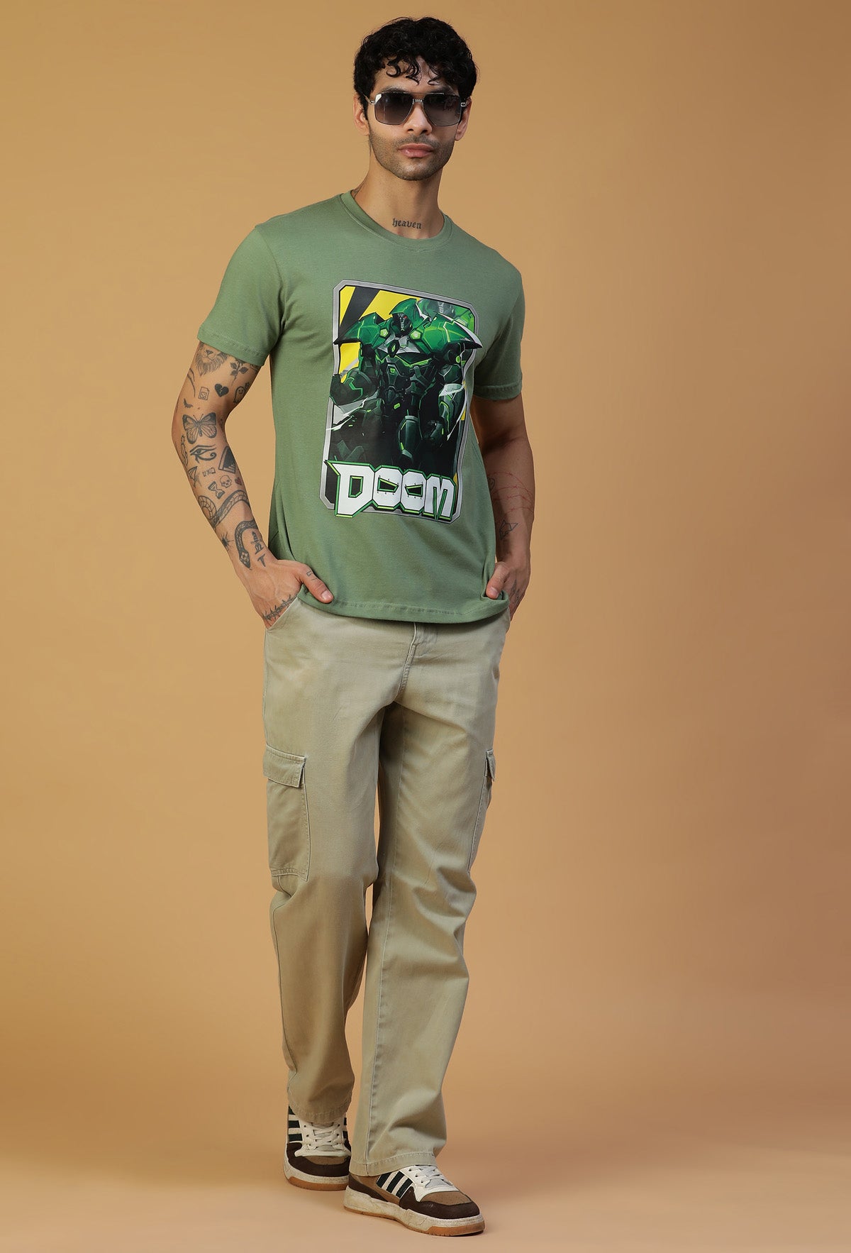 Doom Design Regular Fit Printed T-Shirt Olive