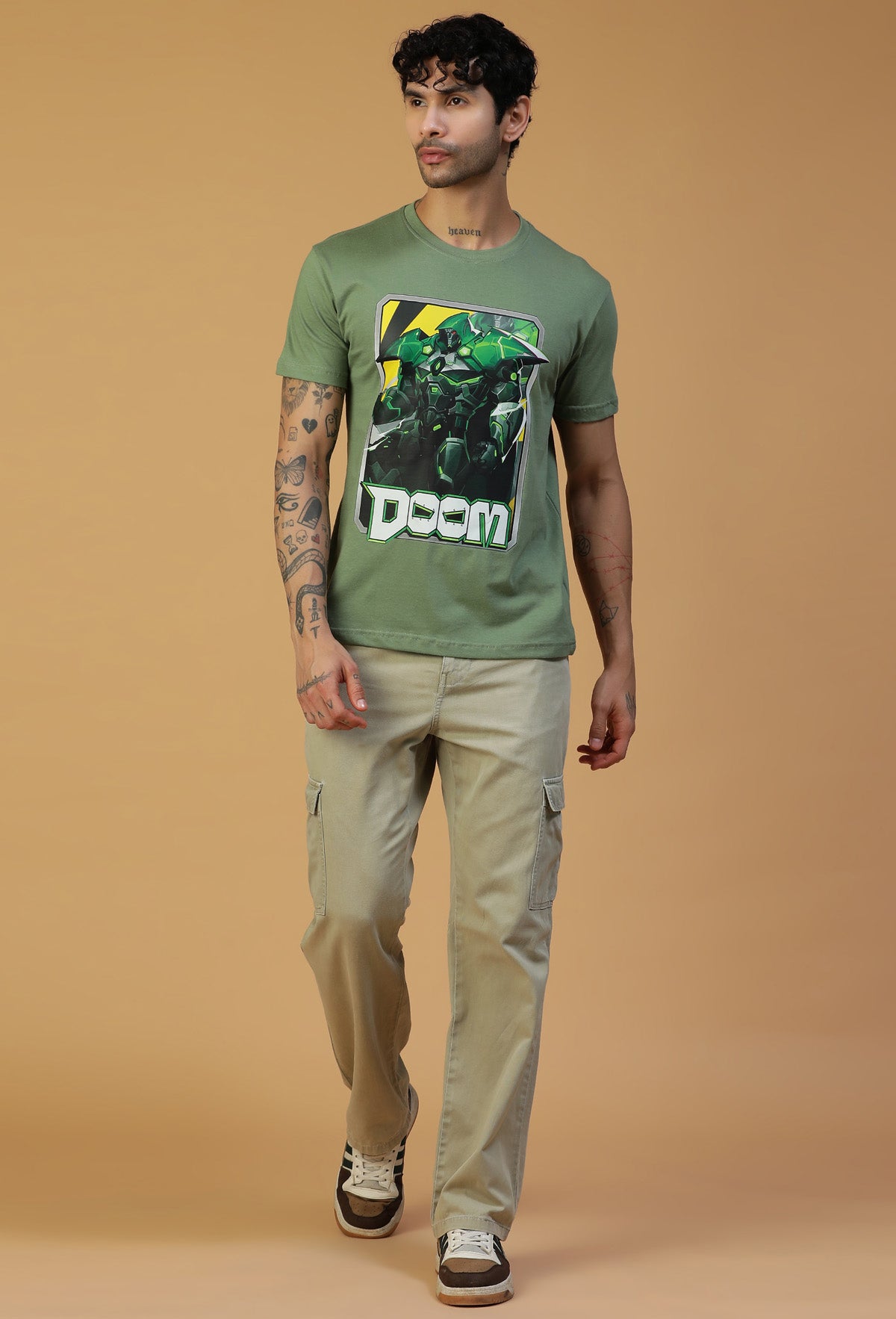 Doom Design Regular Fit Printed T-Shirt Olive