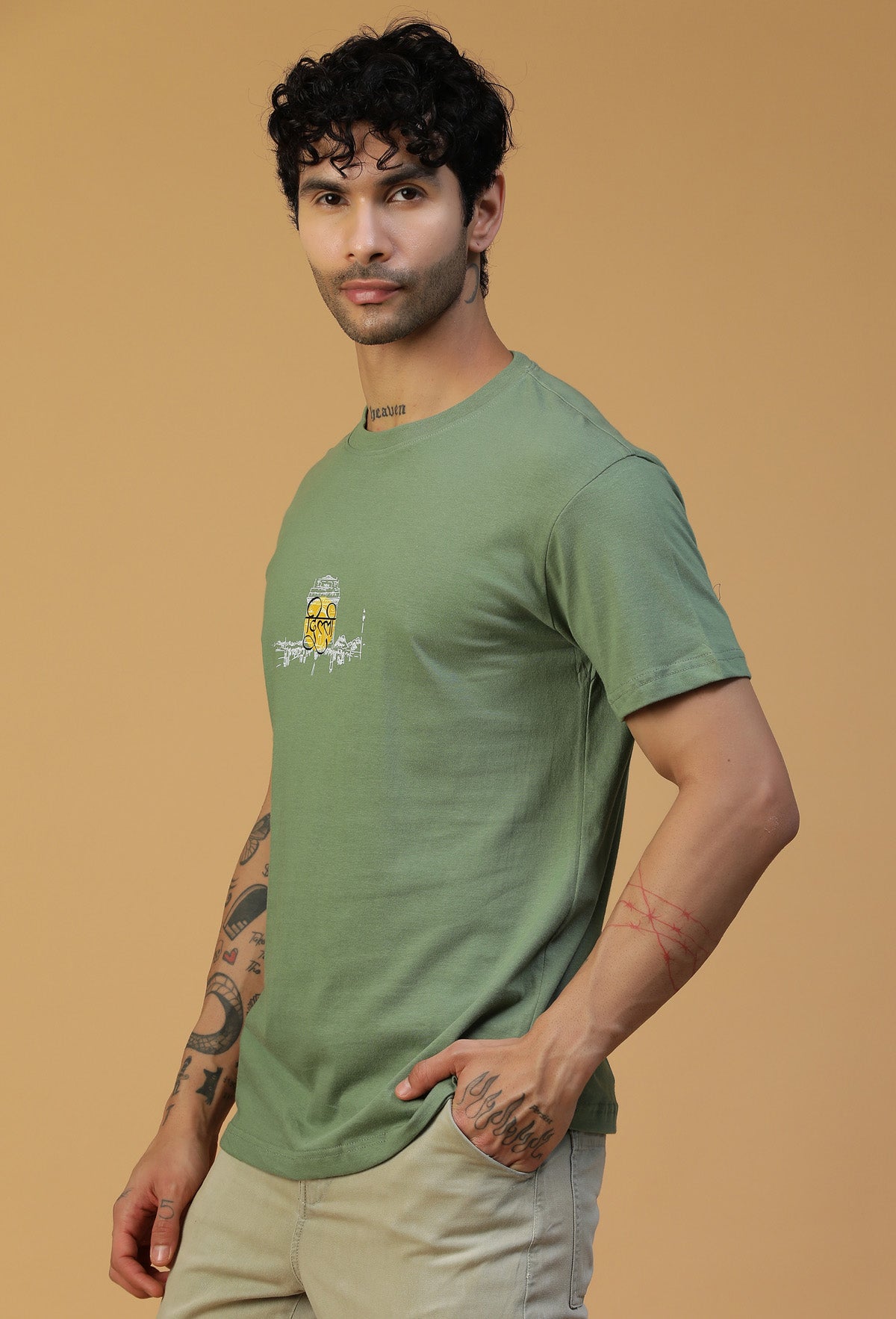 Regular Fit Classic Delhi Graphic Printed T-Shirt Olive