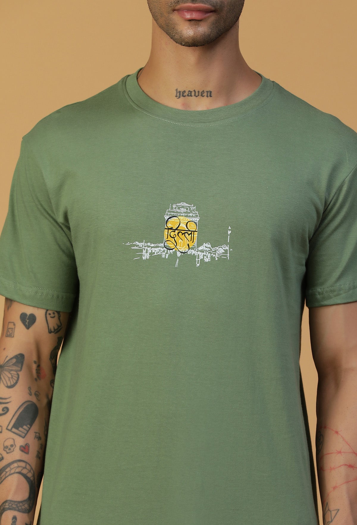 Regular Fit Classic Delhi Graphic Printed T-Shirt Olive