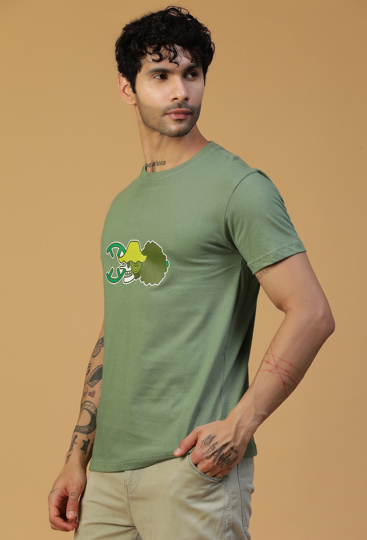 One Piece Anime Symbol Design Olive Regular Fit T-Shirt
