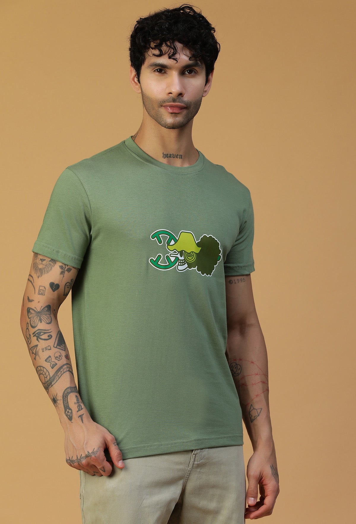 One Piece Anime Symbol Design Olive Regular Fit T-Shirt