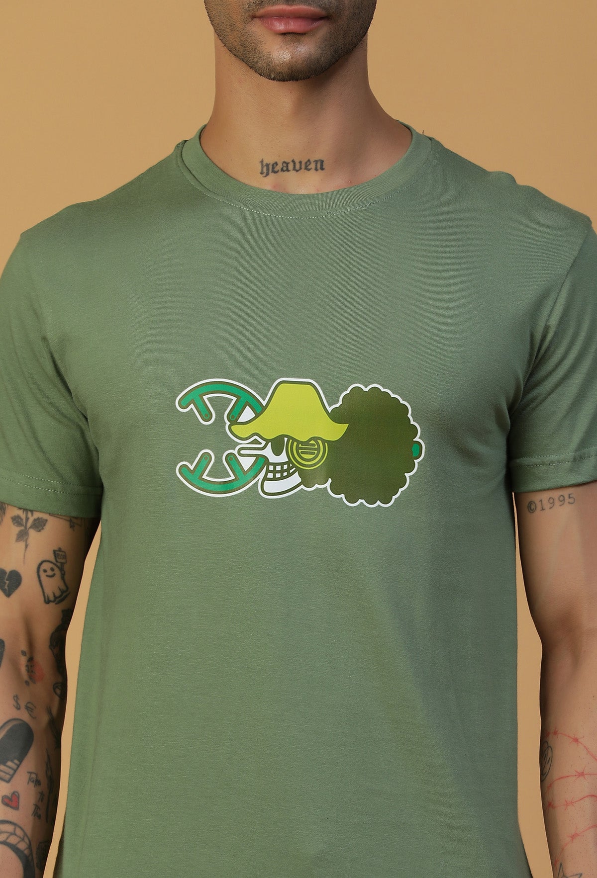 One Piece Anime Symbol Design Olive Regular Fit T-Shirt