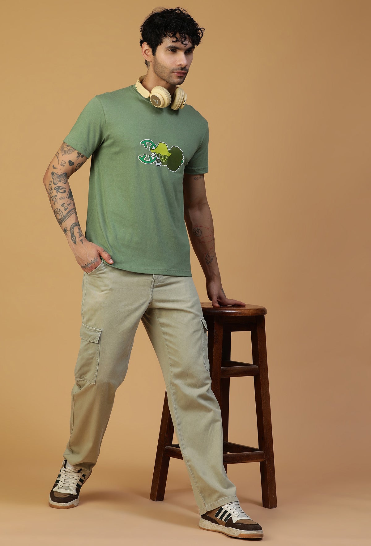 One Piece Anime Symbol Design Olive Regular Fit T-Shirt