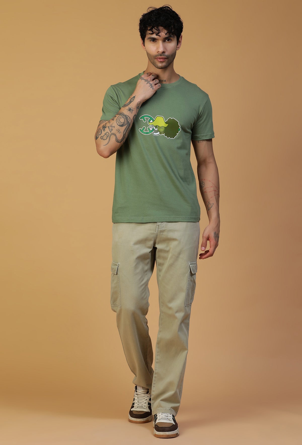 One Piece Anime Symbol Design Olive Regular Fit T-Shirt