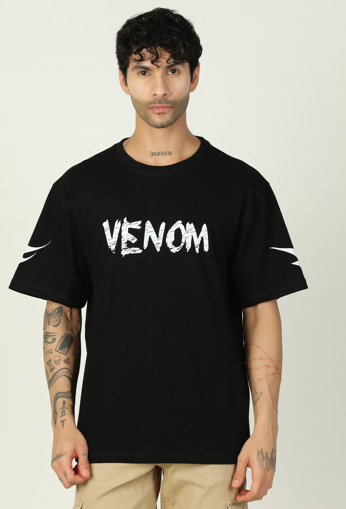 Venom Printed Pure Cotton Oversized T-shirt Black