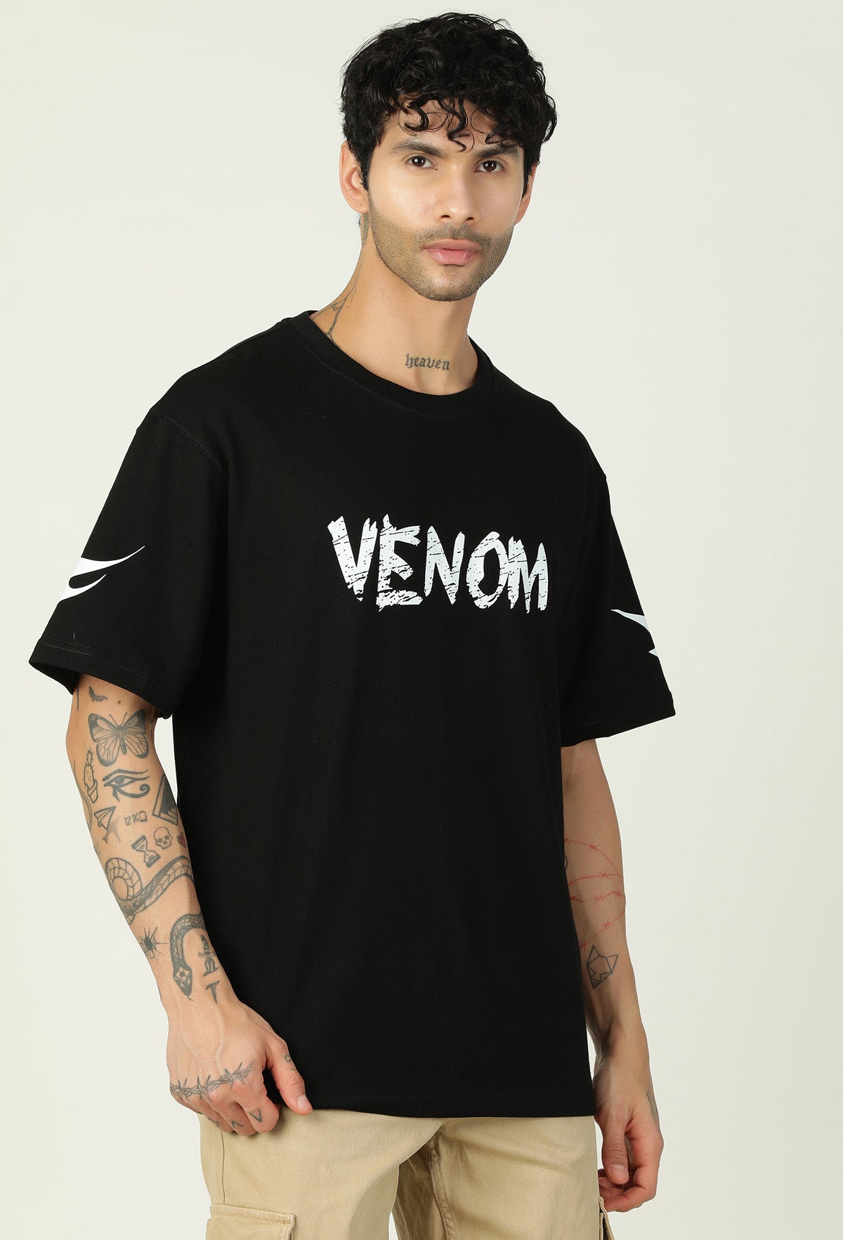Venom Printed Pure Cotton Oversized T-shirt Black