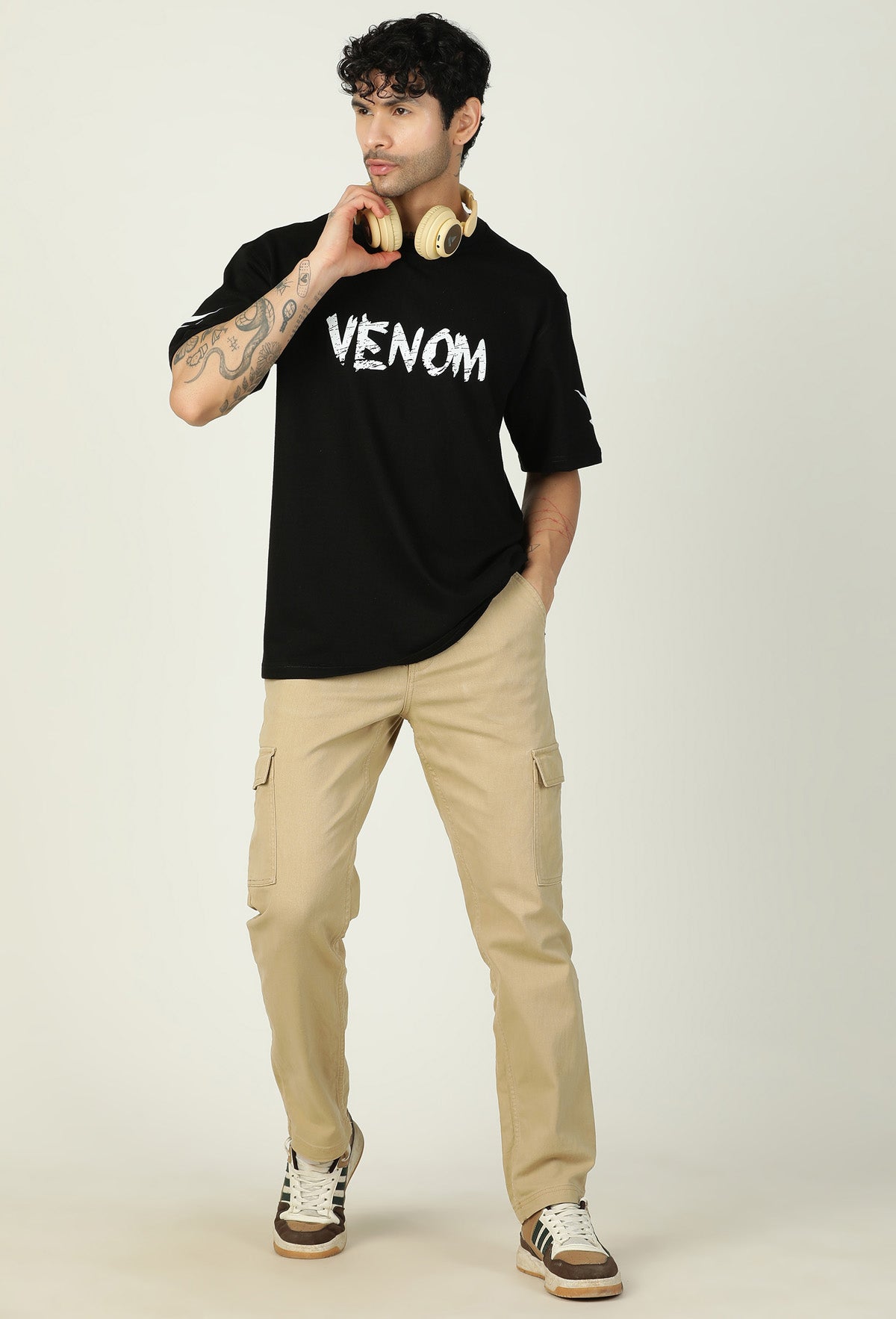 Venom Printed Pure Cotton Oversized T-shirt Black