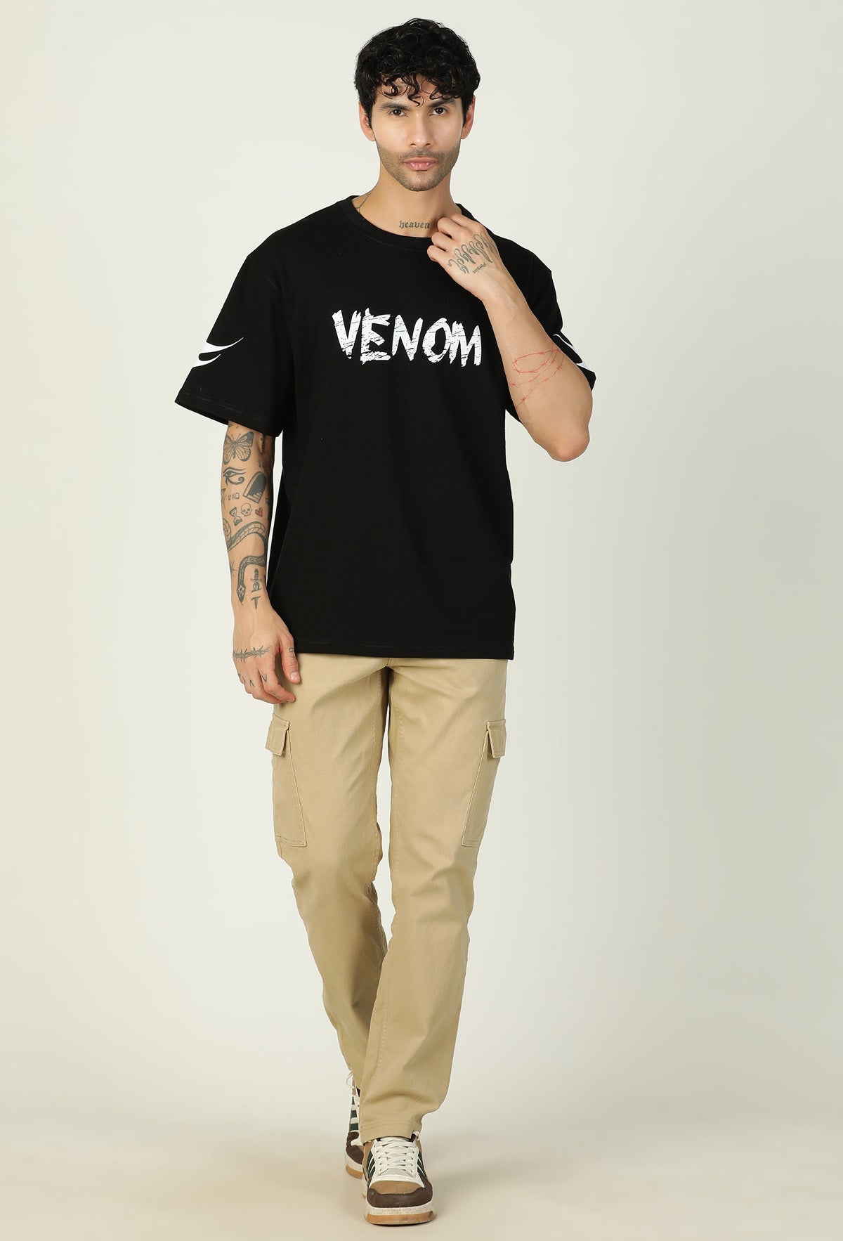 Venom Printed Pure Cotton Oversized T-shirt Black