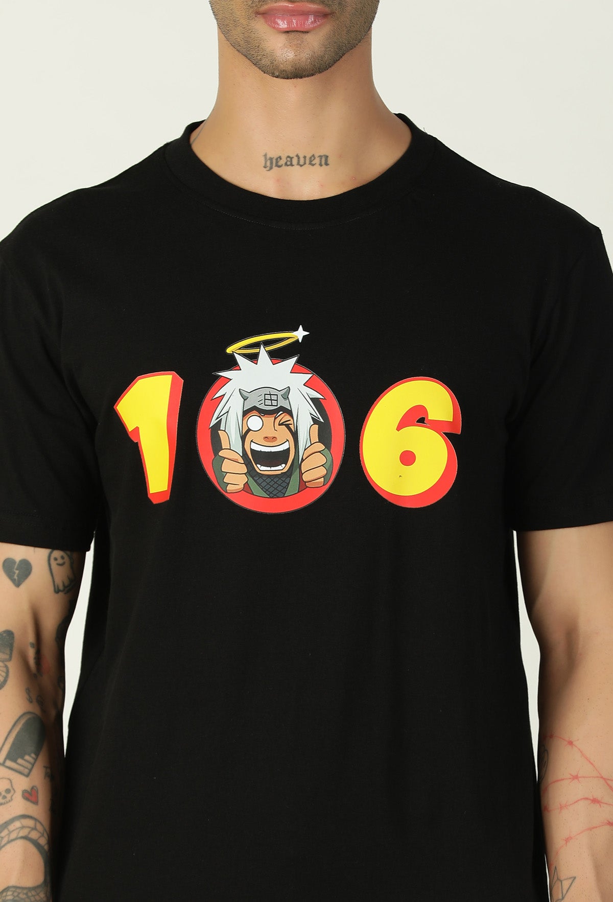 Beloved Anime Character Jiraiya Black Regular Fit Printed T-Shirt