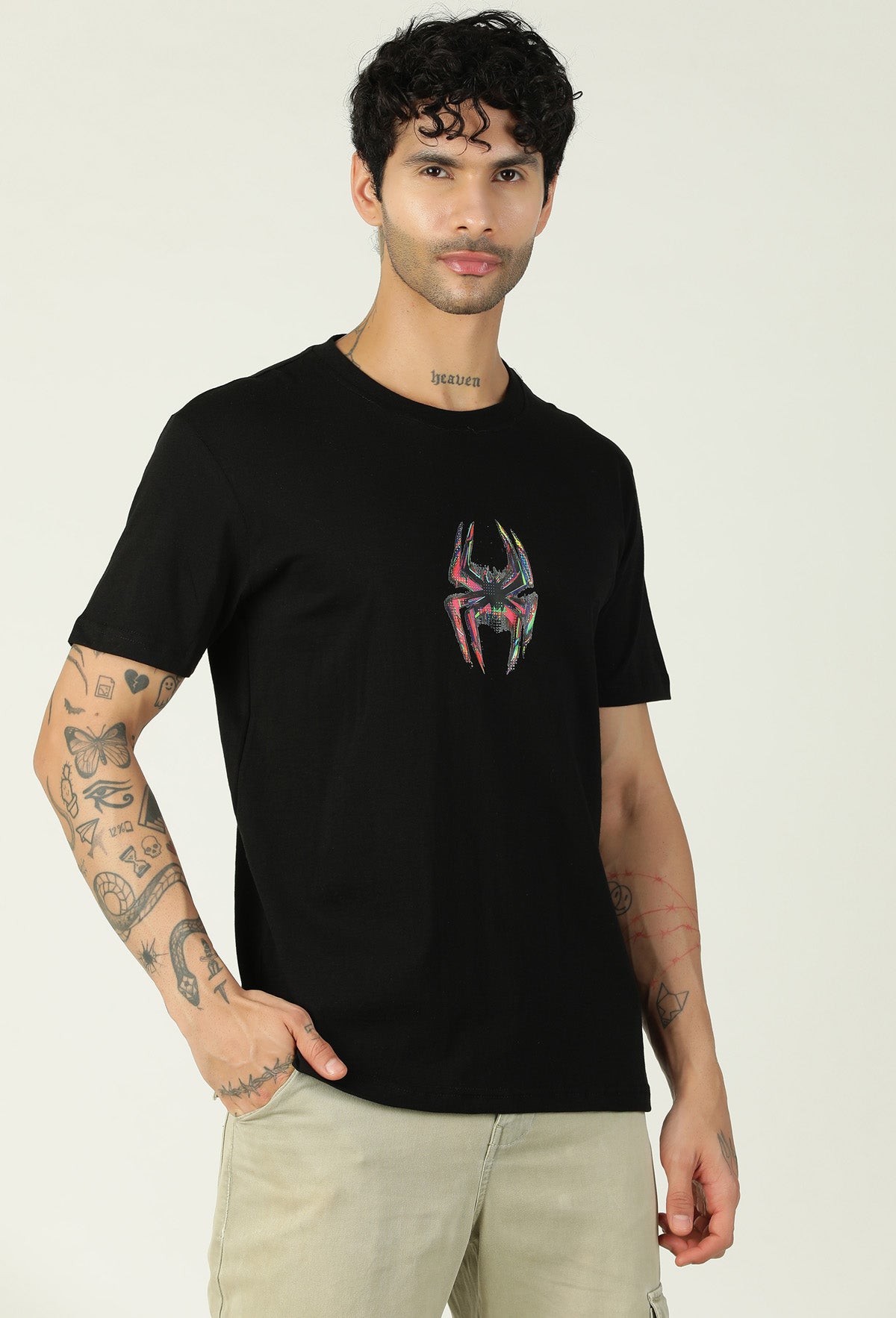 Spider Symbol Regular Fit Printed T-Shirt Black