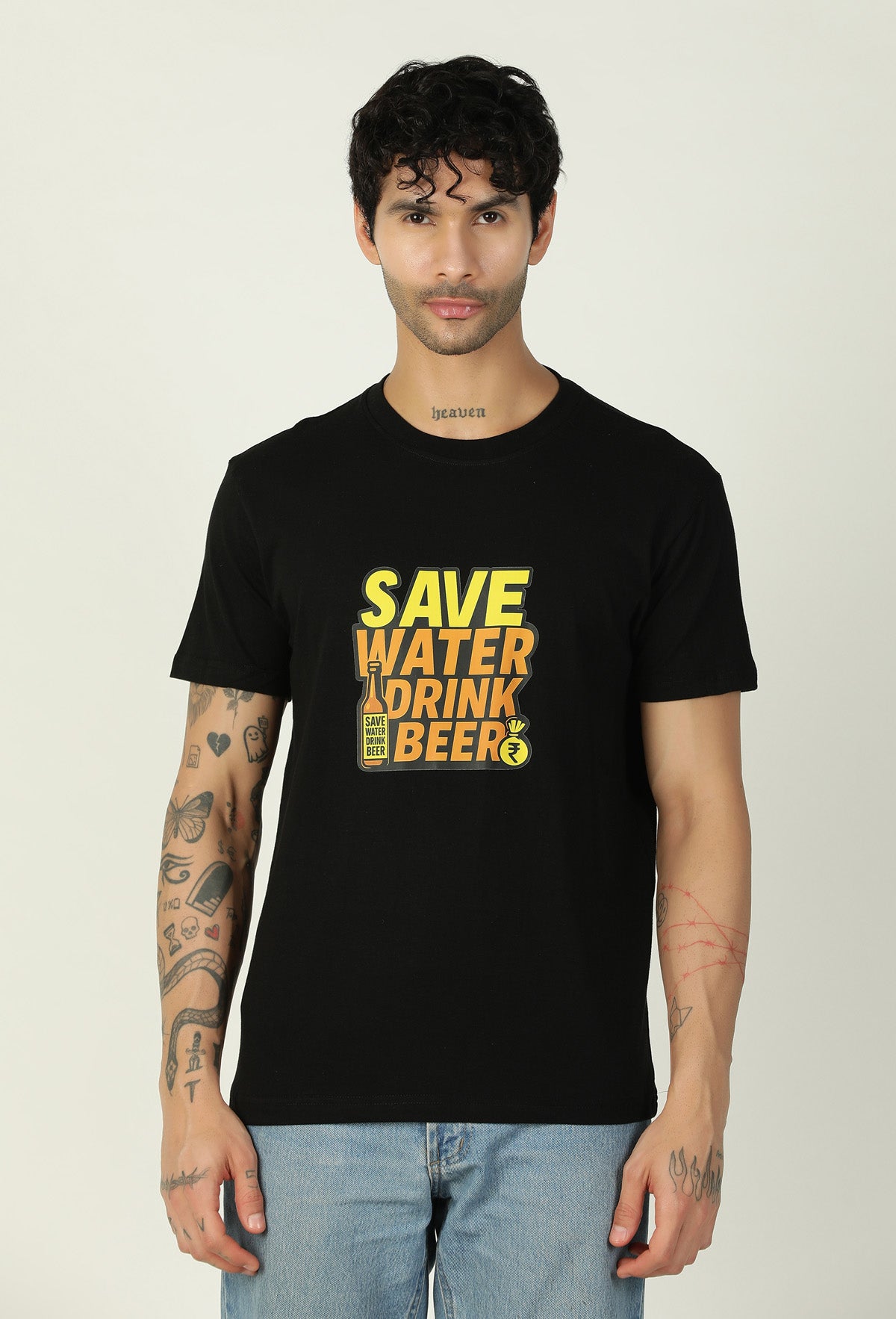 Hera Feri Design Front and Back Printed Black Regular Fit T-Shirt