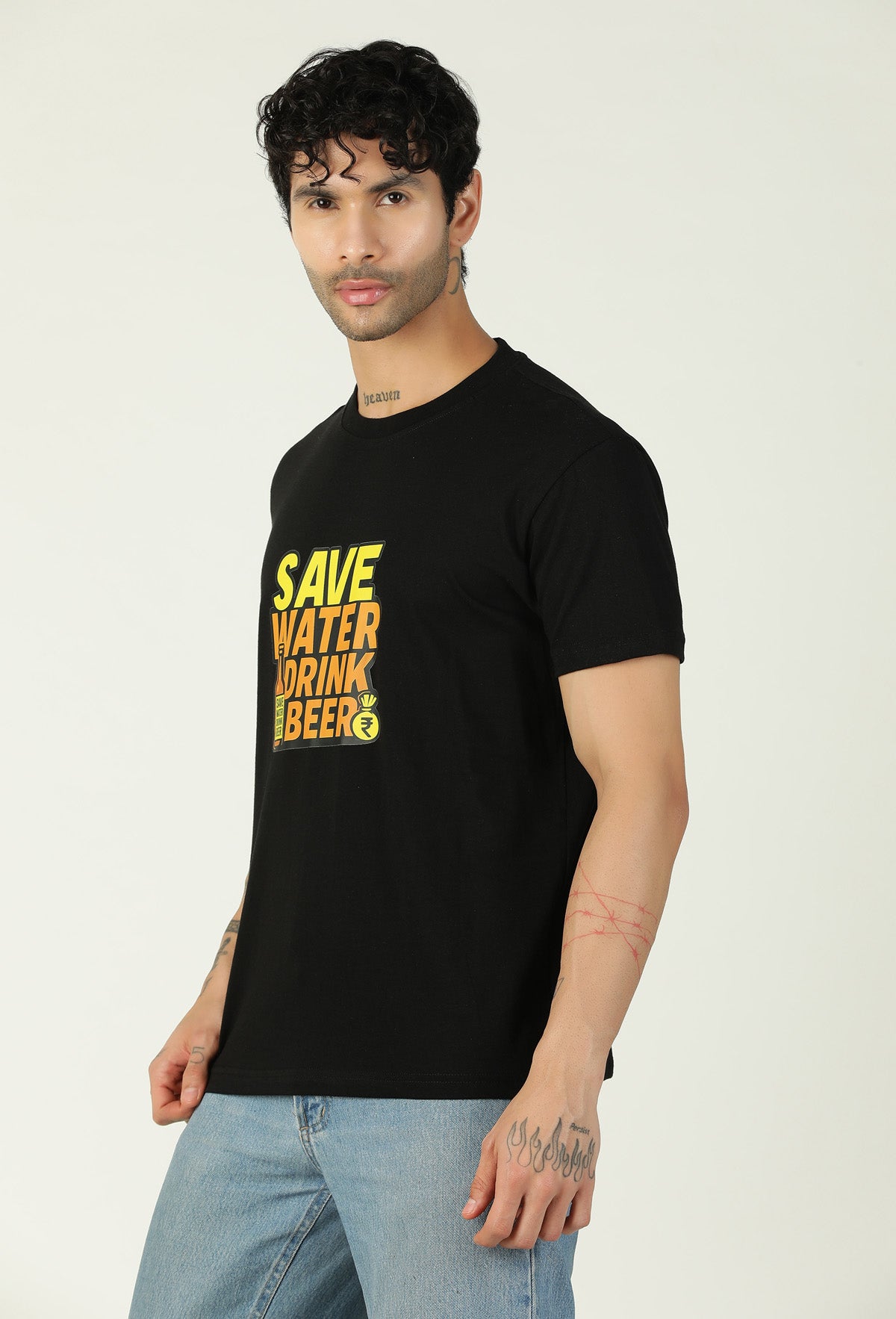 Hera Feri Design Front and Back Printed Black Regular Fit T-Shirt