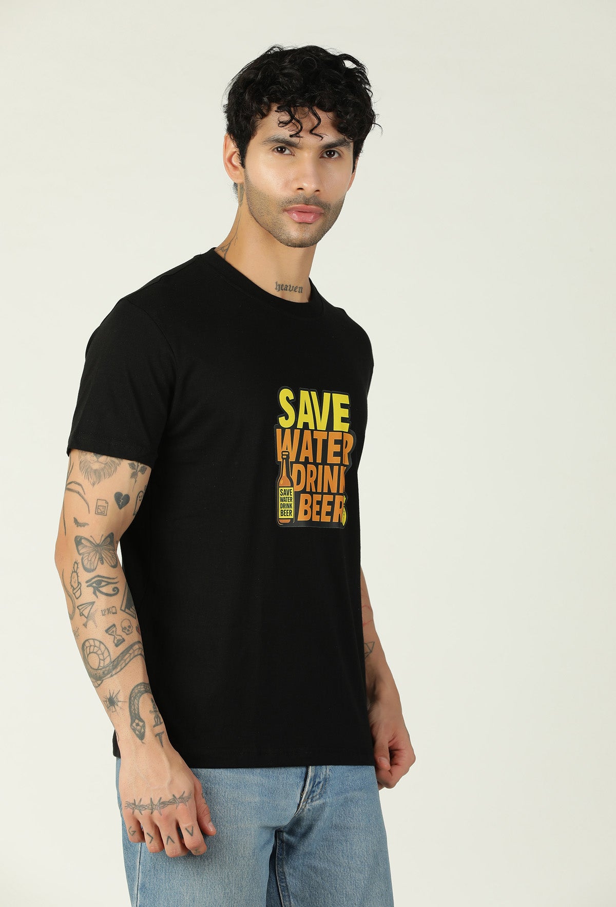 Hera Feri Design Front and Back Printed Black Regular Fit T-Shirt