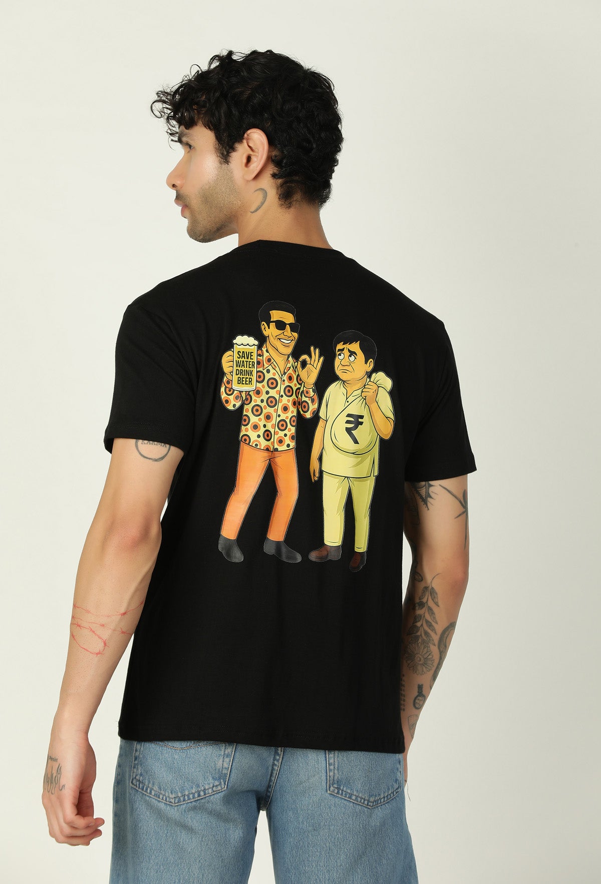 Hera Feri Design Front and Back Printed Black Regular Fit T-Shirt