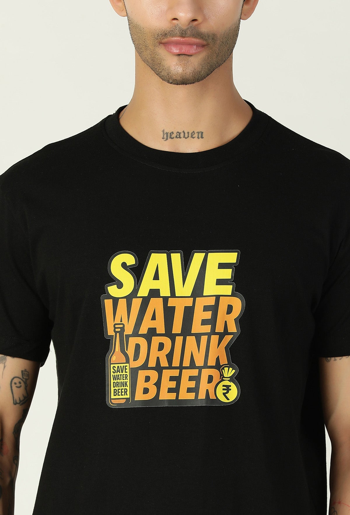 Hera Feri Design Front and Back Printed Black Regular Fit T-Shirt