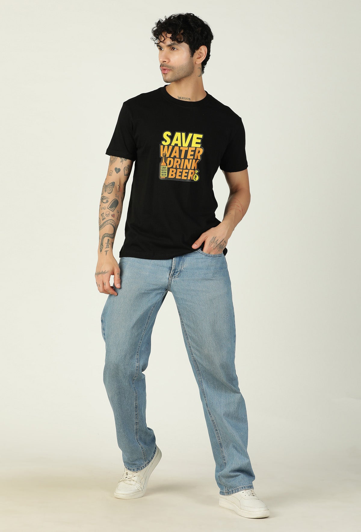 Hera Feri Design Front and Back Printed Black Regular Fit T-Shirt