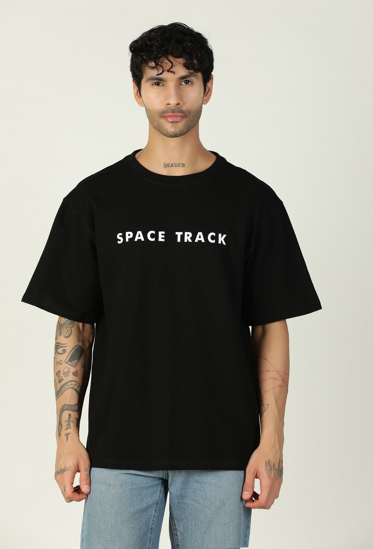 Space Track Printed Premium Pure Cotton Oversized Black T-shirt