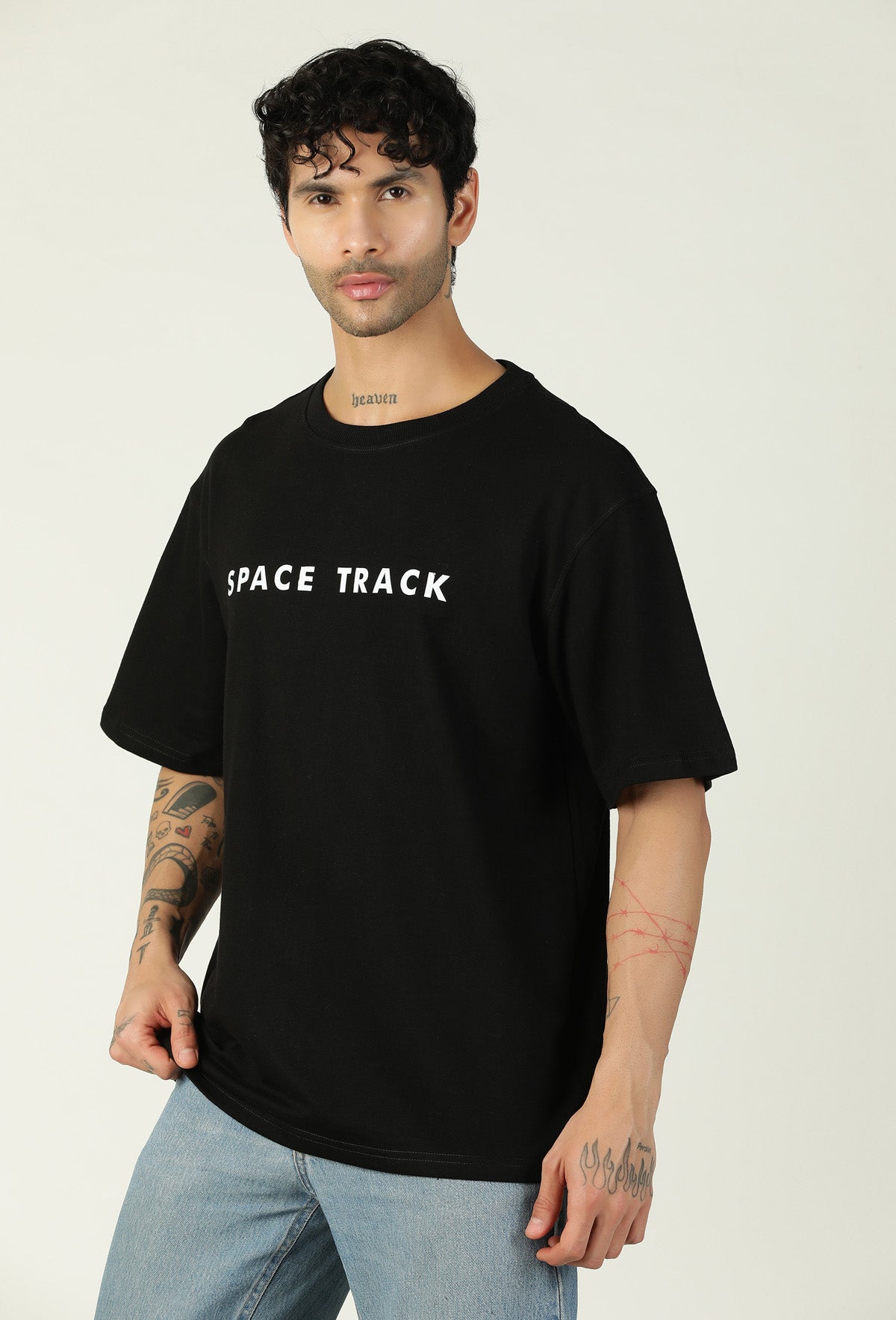 Space Track Printed Premium Pure Cotton Oversized Black T-shirt
