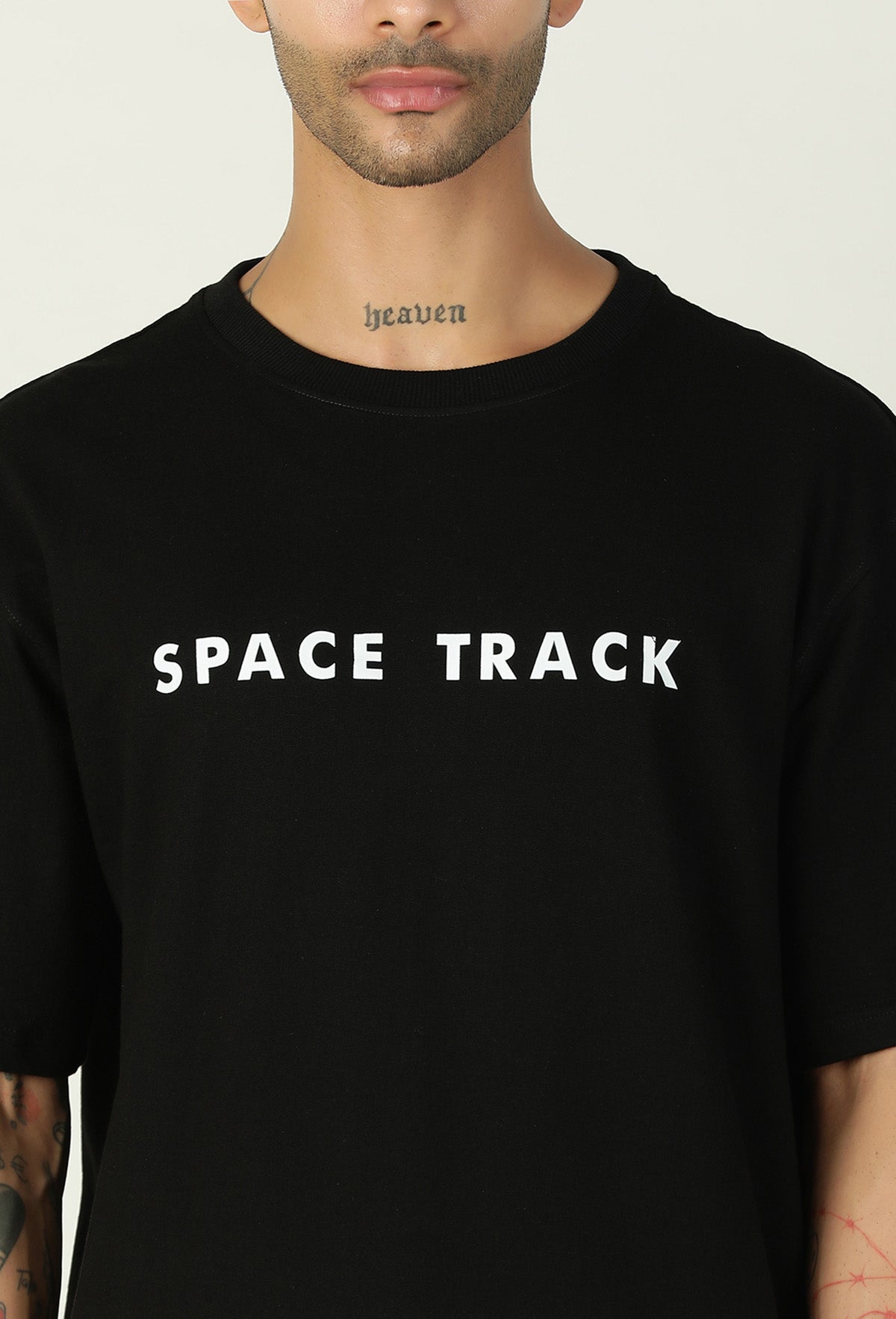 Space Track Printed Premium Pure Cotton Oversized Black T-shirt