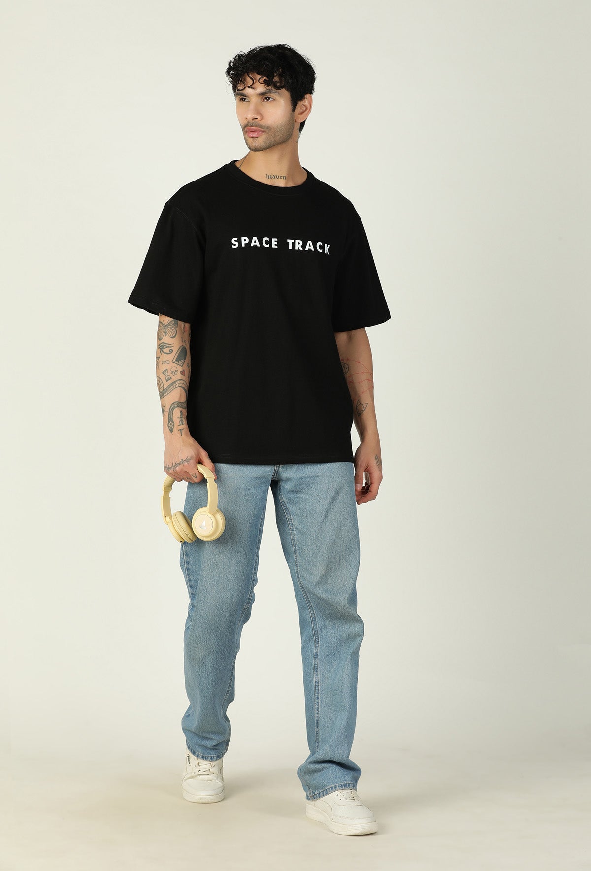 Space Track Printed Premium Pure Cotton Oversized Black T-shirt