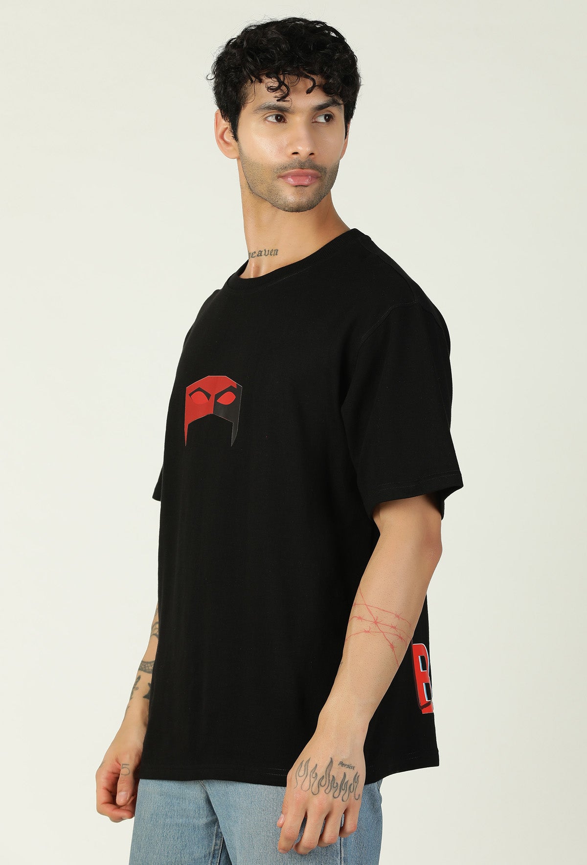 Daredevil Premium Printed Pure Cotton Drop-Shoulder Sleeves Black Oversized T-shirt