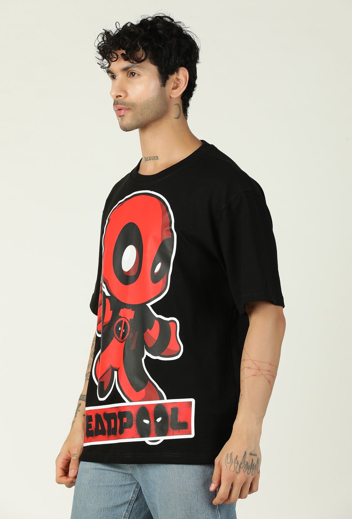 Premium Babypool Printed Pure Cotton Drop-Shoulder Sleeves Black Oversized T-shirt