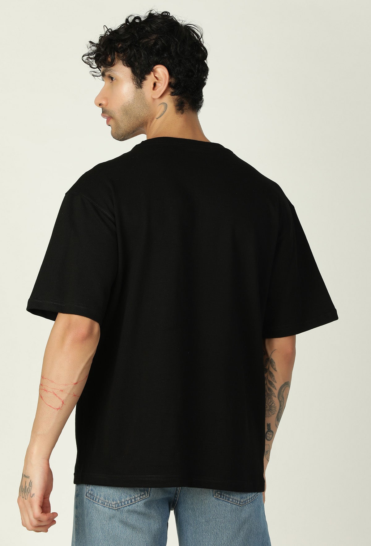 Premium Babypool Printed Pure Cotton Drop-Shoulder Sleeves Black Oversized T-shirt