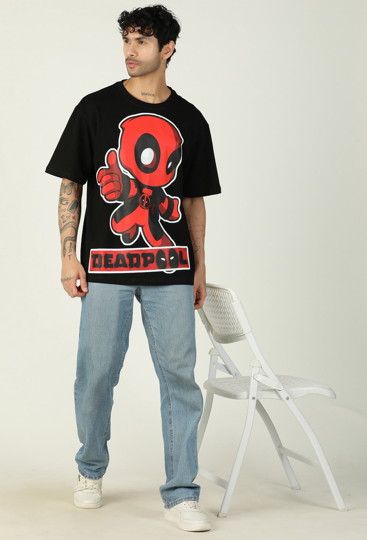 Premium Babypool Printed Pure Cotton Drop-Shoulder Sleeves Black Oversized T-shirt