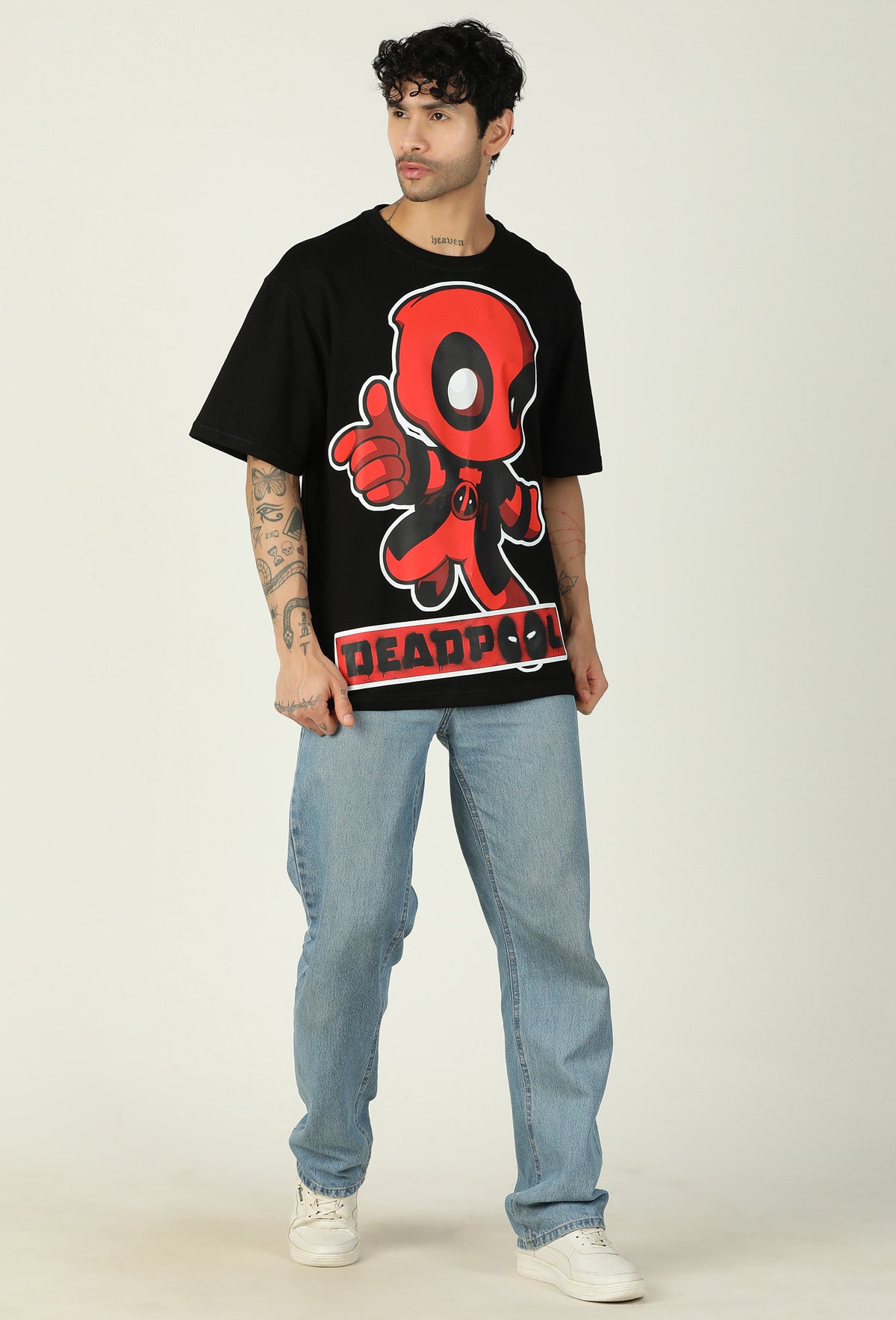 Premium Babypool Printed Pure Cotton Drop-Shoulder Sleeves Black Oversized T-shirt