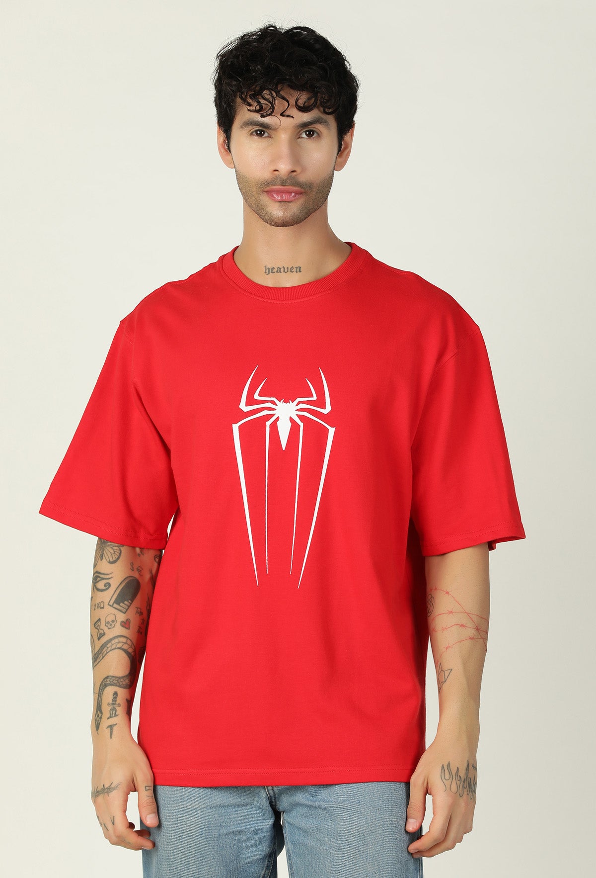 Spider Printed Pure Cotton Oversized T-shirt Red